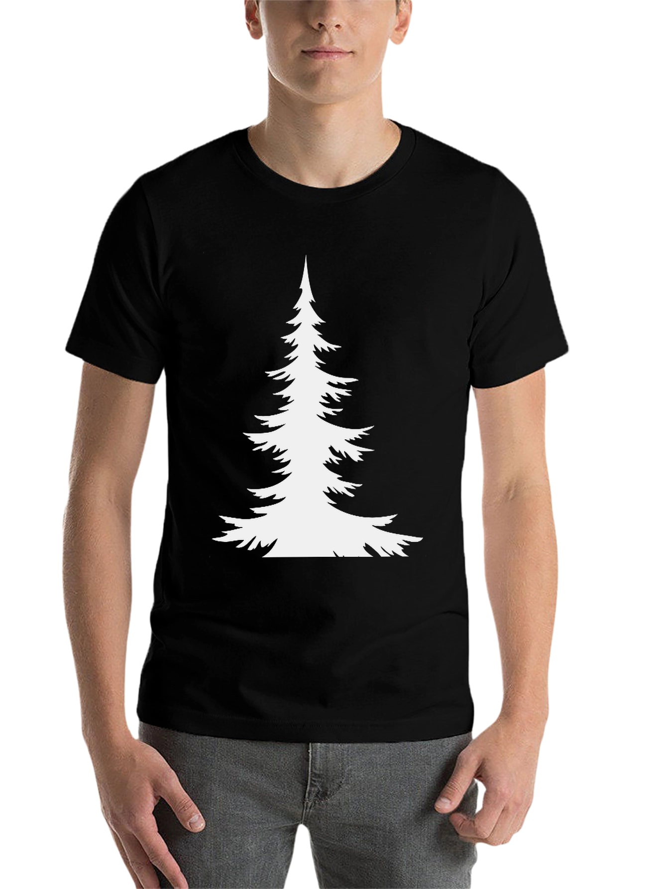 Black Evergreen Tree Graphic Tee - Black Cotton T-Shirt view 7