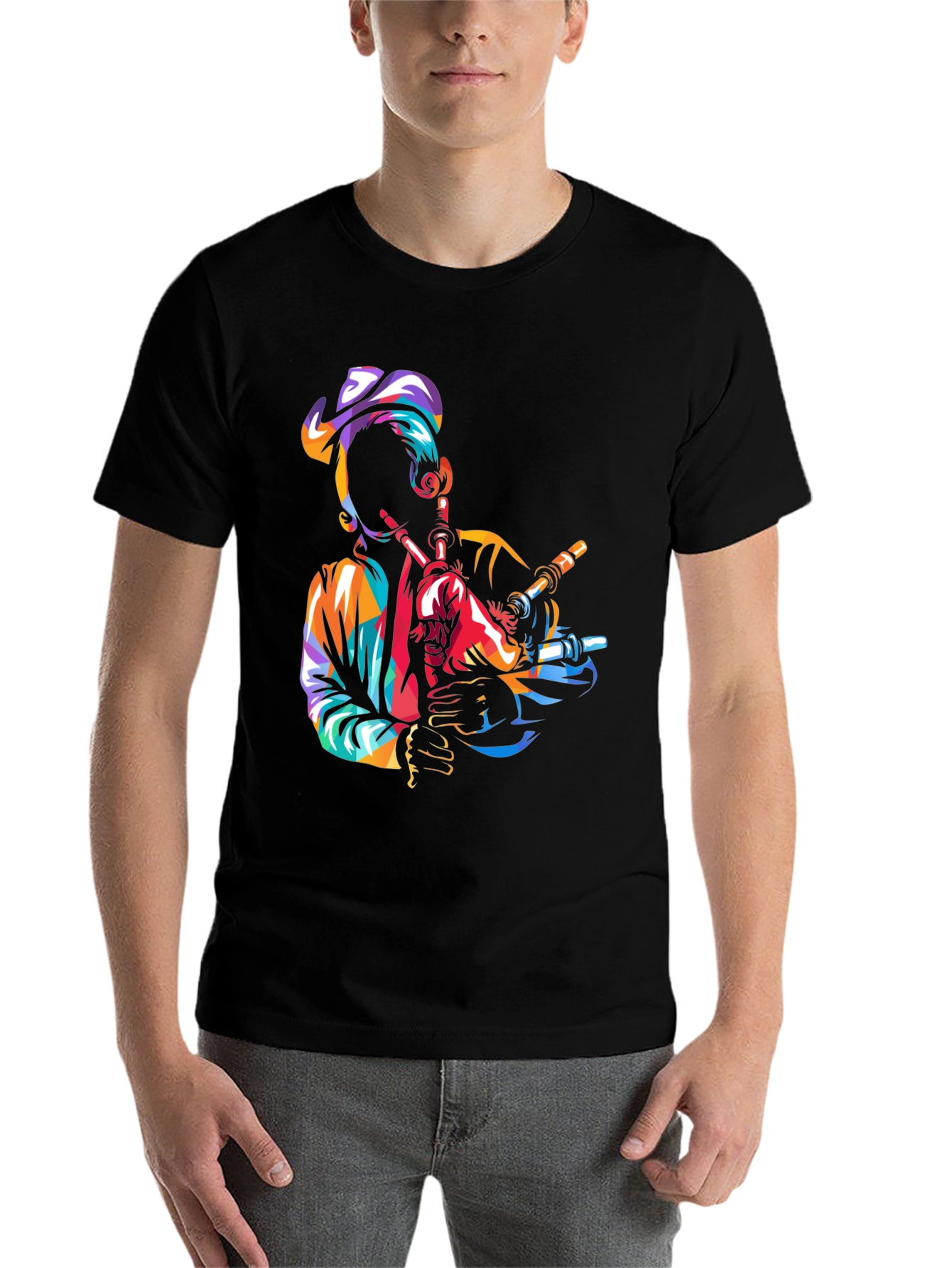 Black Bagpiper Graphic Tee - Black Cotton T-Shirt view 7