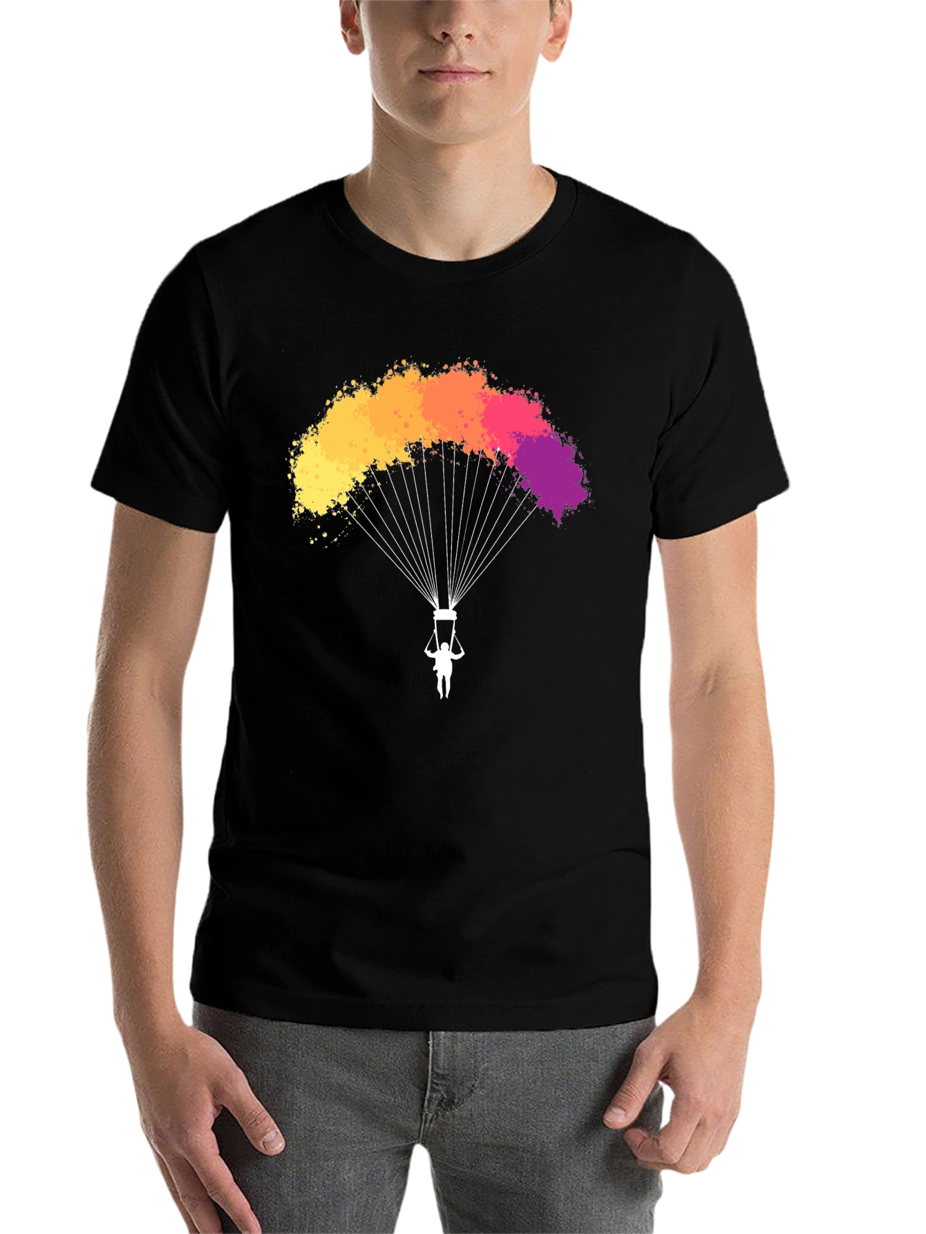 Black Parachute T-Shirt - Vibrant Colorful Design view 7