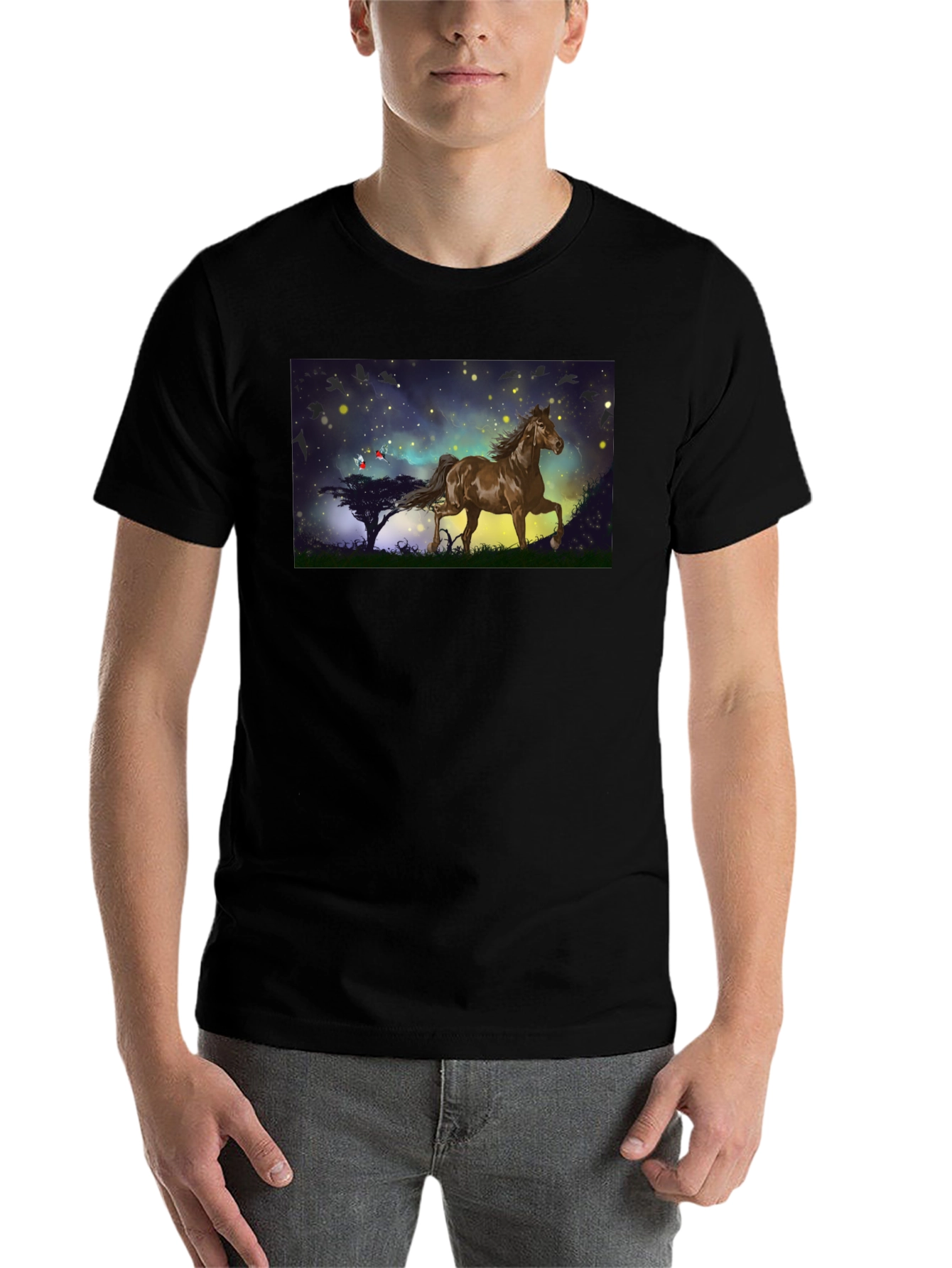 Black Horse Graphic Tee - Black Cotton Blend T-Shirt view 7