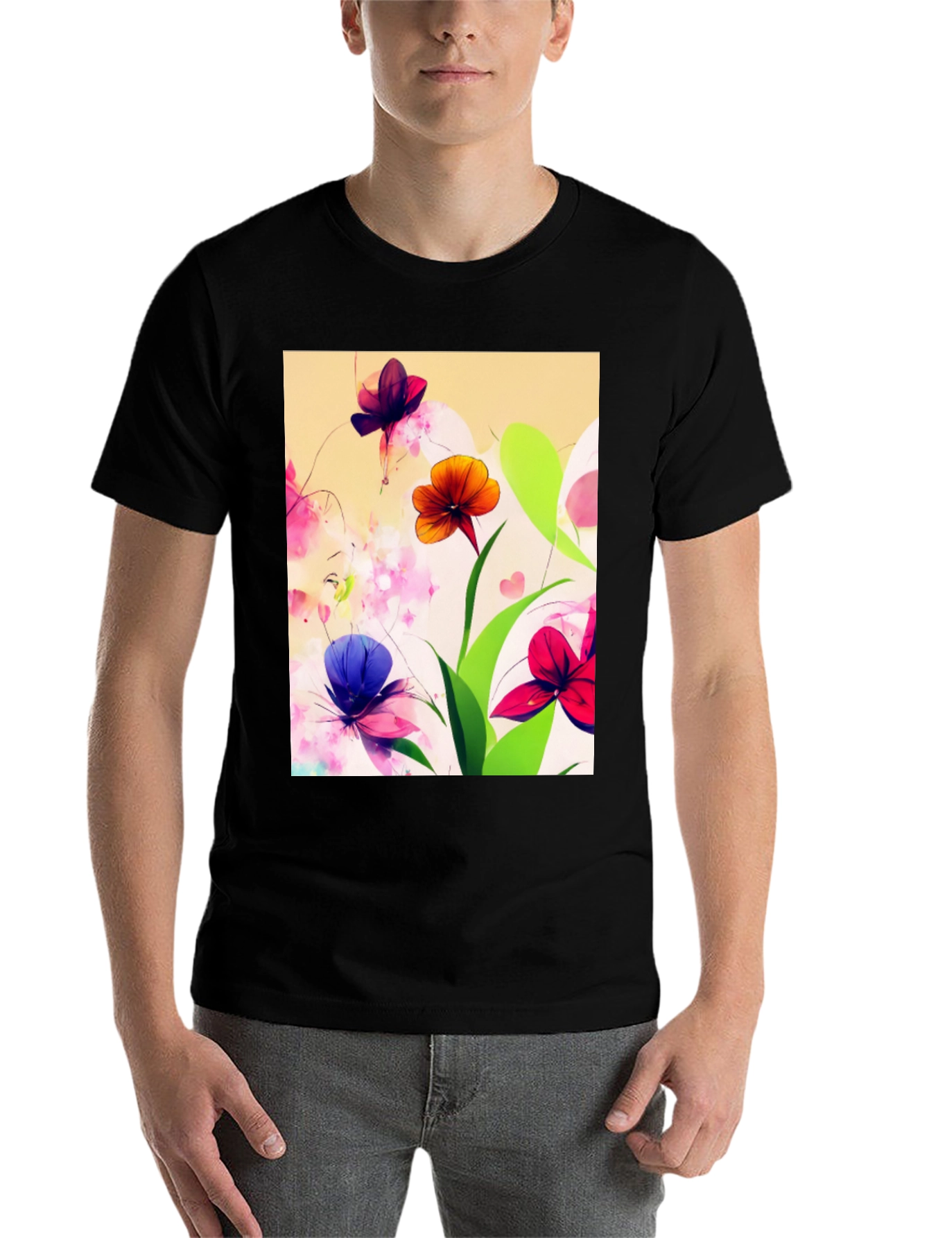 Black Floral Print Black T-Shirt view 7
