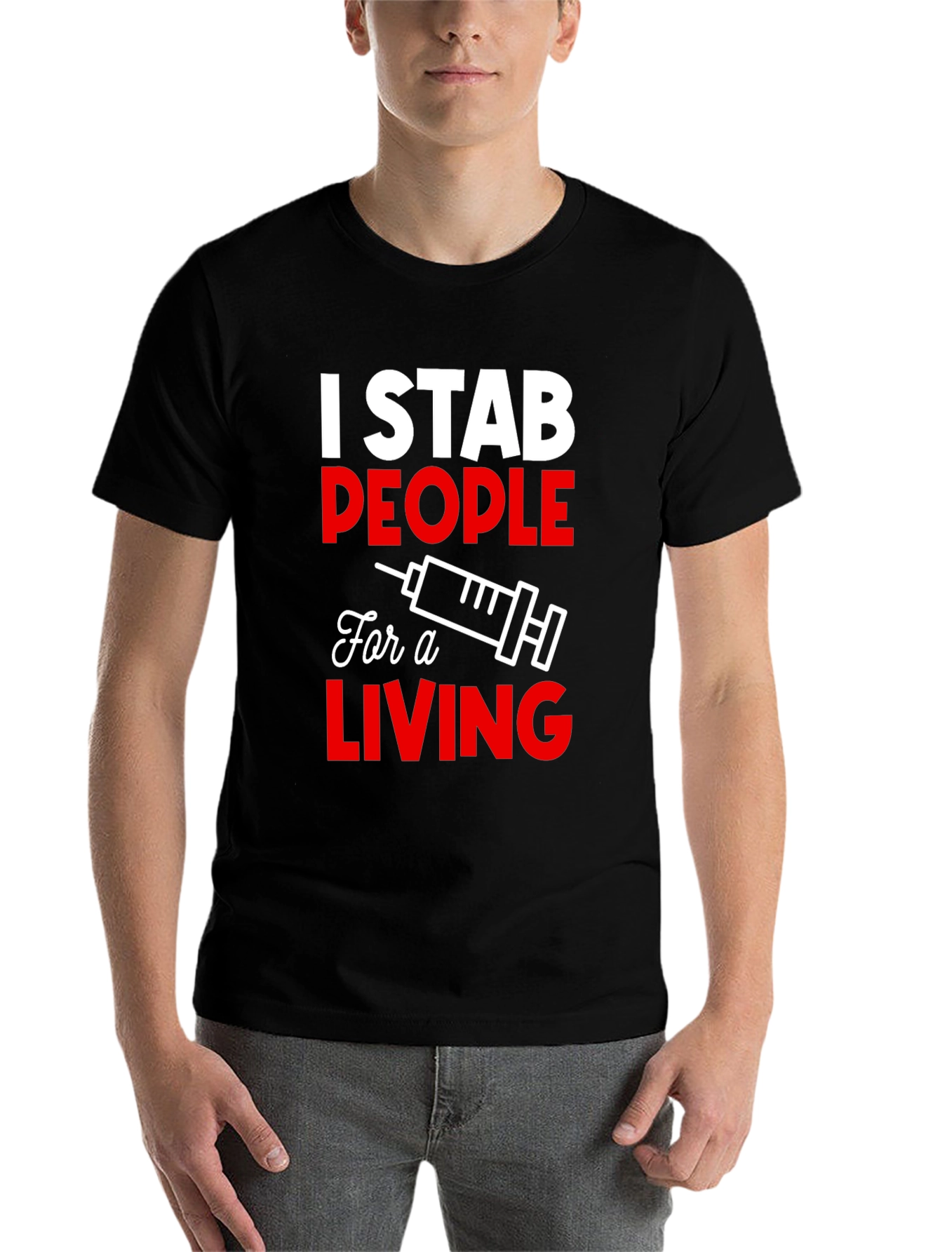 Black I Stab People For a Living T-Shirt - Funny Nurse Tee view 7