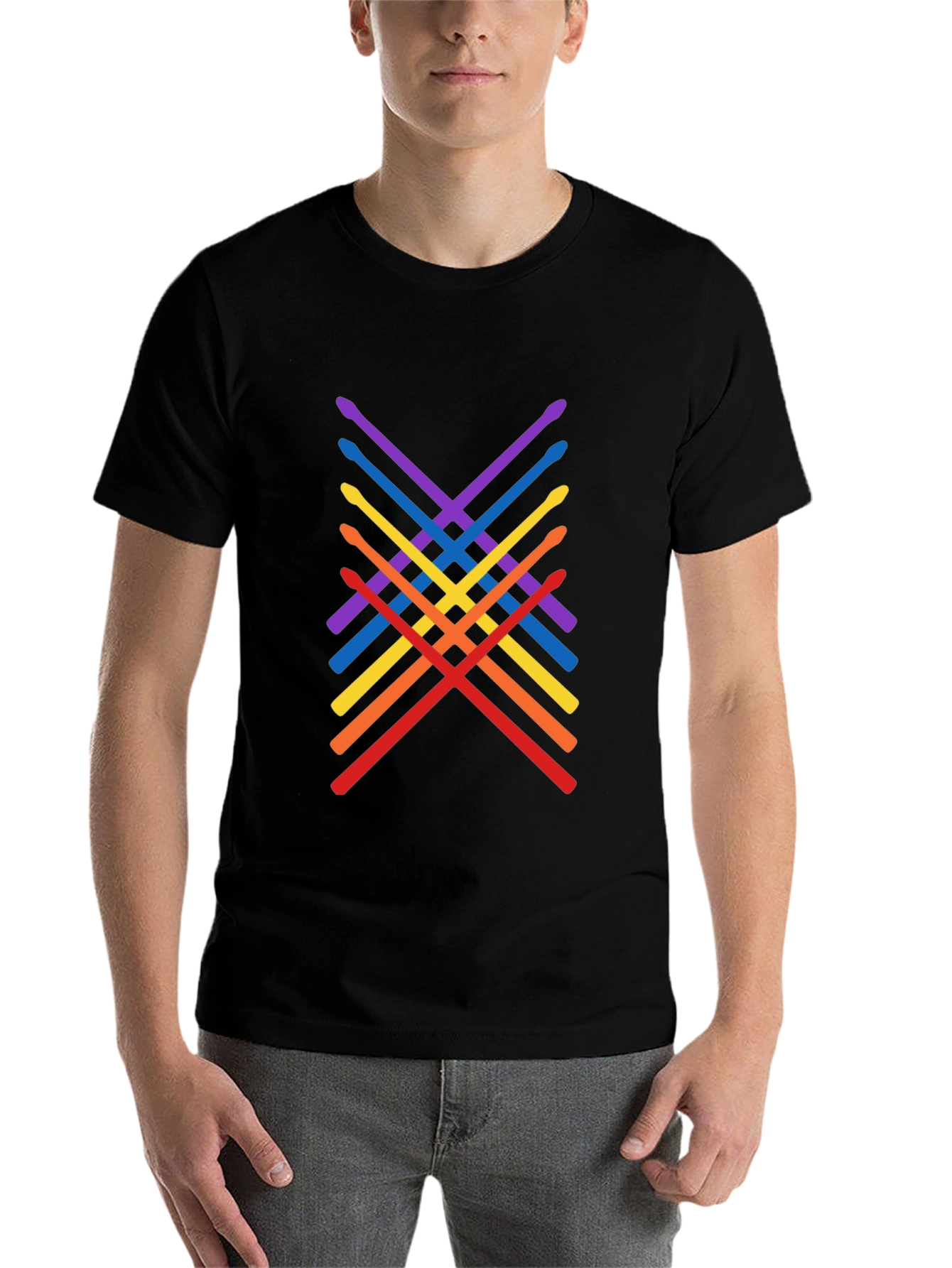 Black Rainbow Drumsticks Graphic Tee - Music Lover Shirt view 7