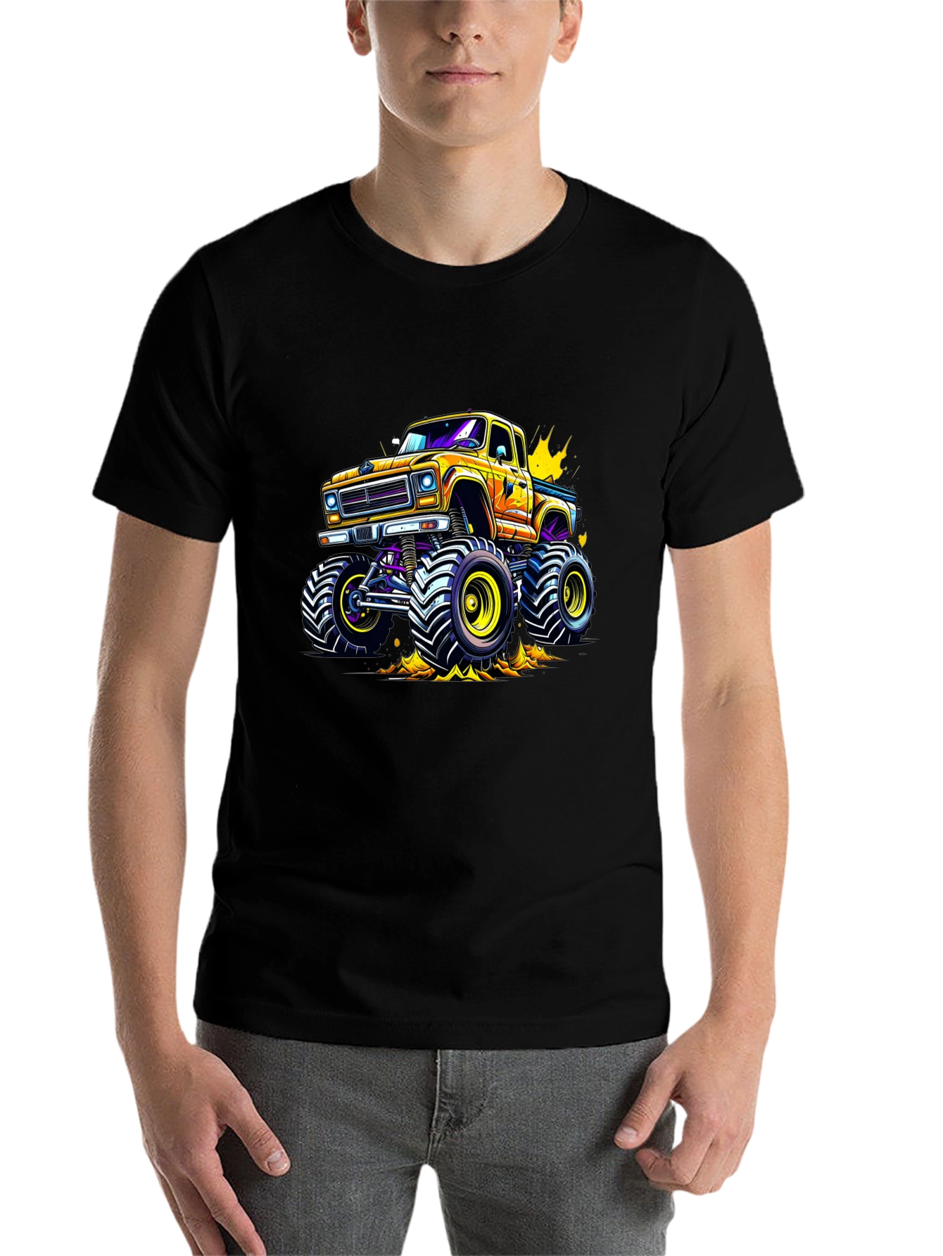 Black Monster Truck Graphic T-Shirt - Bold Cartoon Design view 7