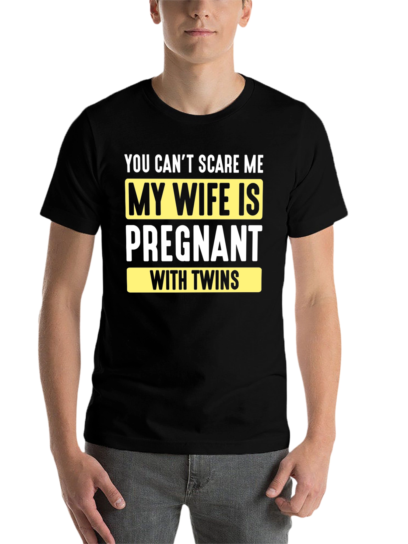 Black Funny Pregnancy T-Shirt: You Can't Scare Me - Twins! view 7