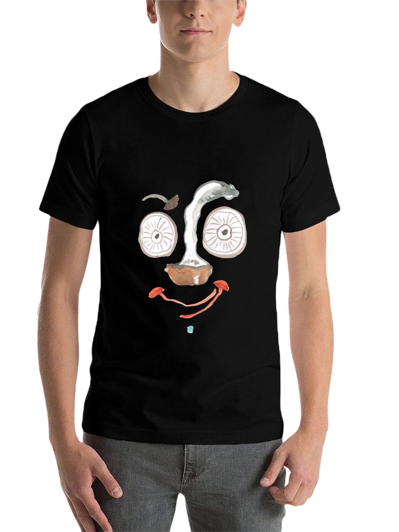 Black Mushroom Face Graphic Tee - Funky Black T-Shirt view 7