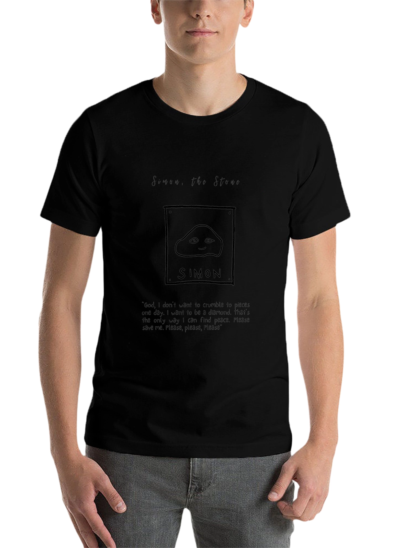 Black Simon the Stone Graphic Tee - Existential Humor Shirt view 7