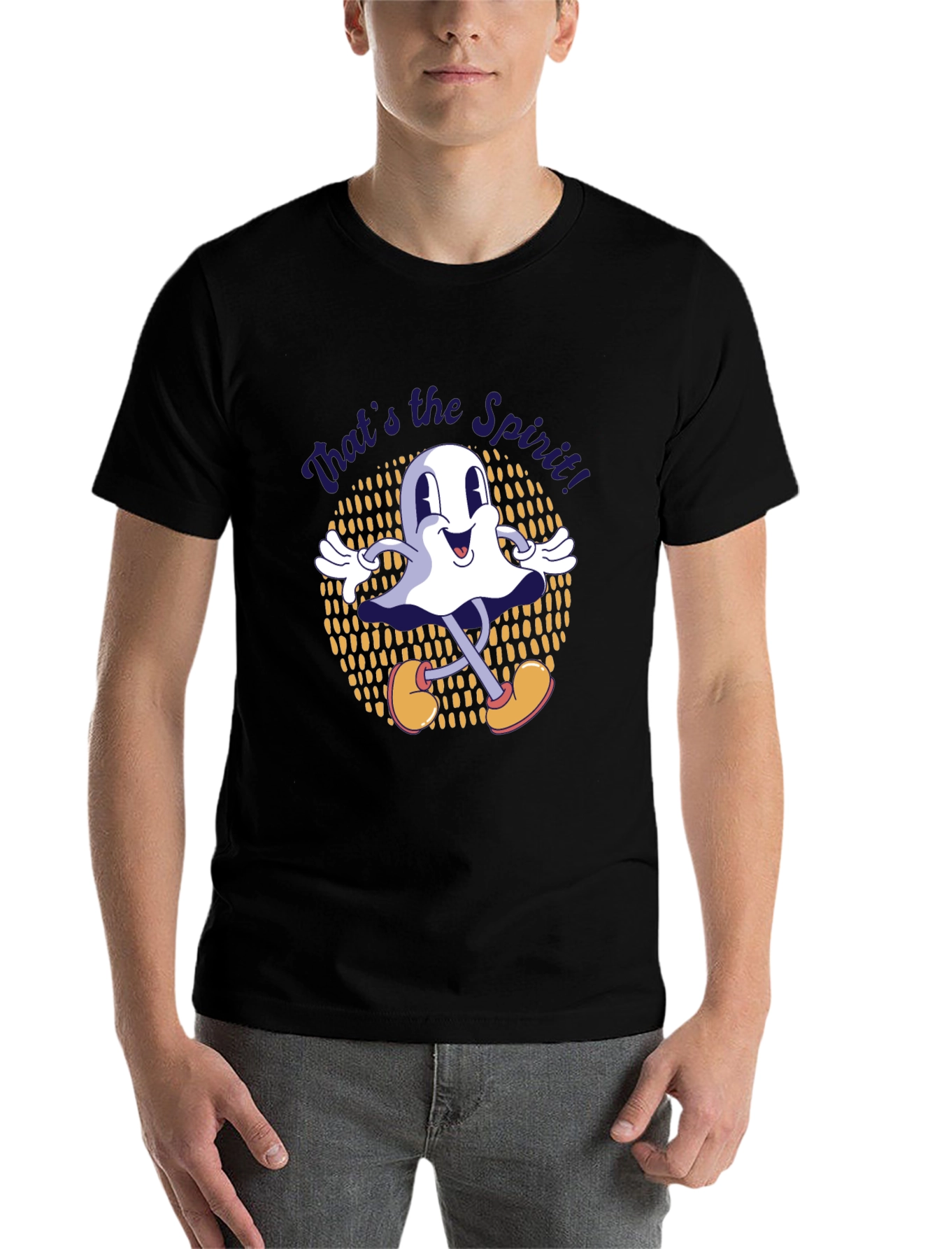 Black Retro Cartoon Ghost T-Shirt - That's the Spirit! view 7