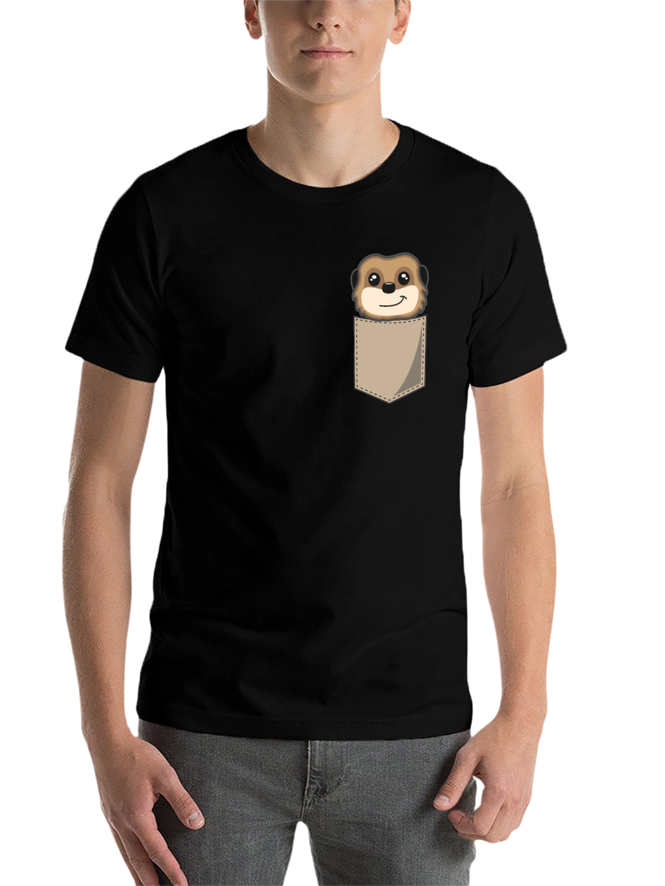 Black Cute Meerkat Pocket T-Shirt - Unique Animal Graphic Tee view 7