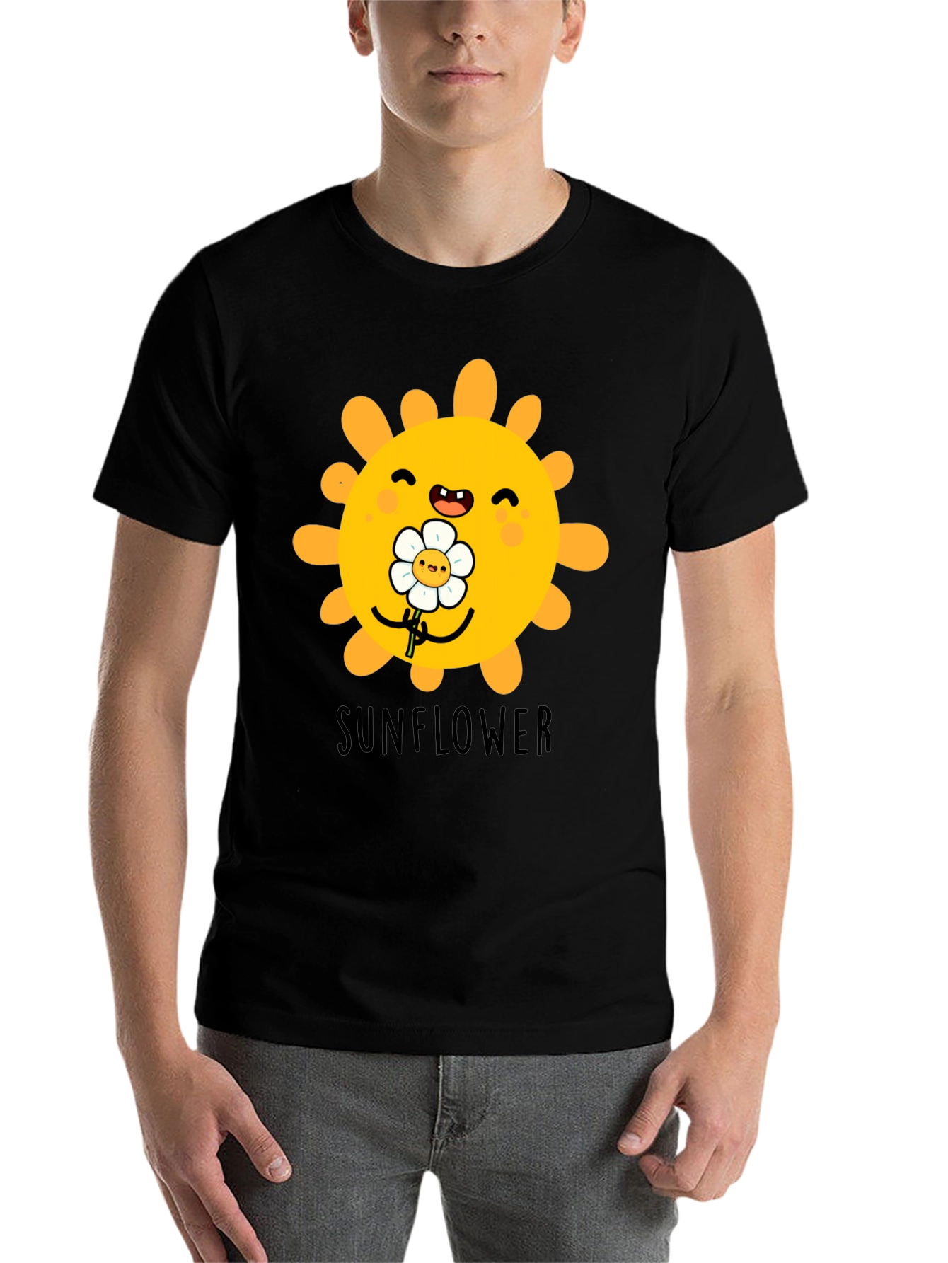 Black Cute Sunflower Graphic T-Shirt - Black view 7