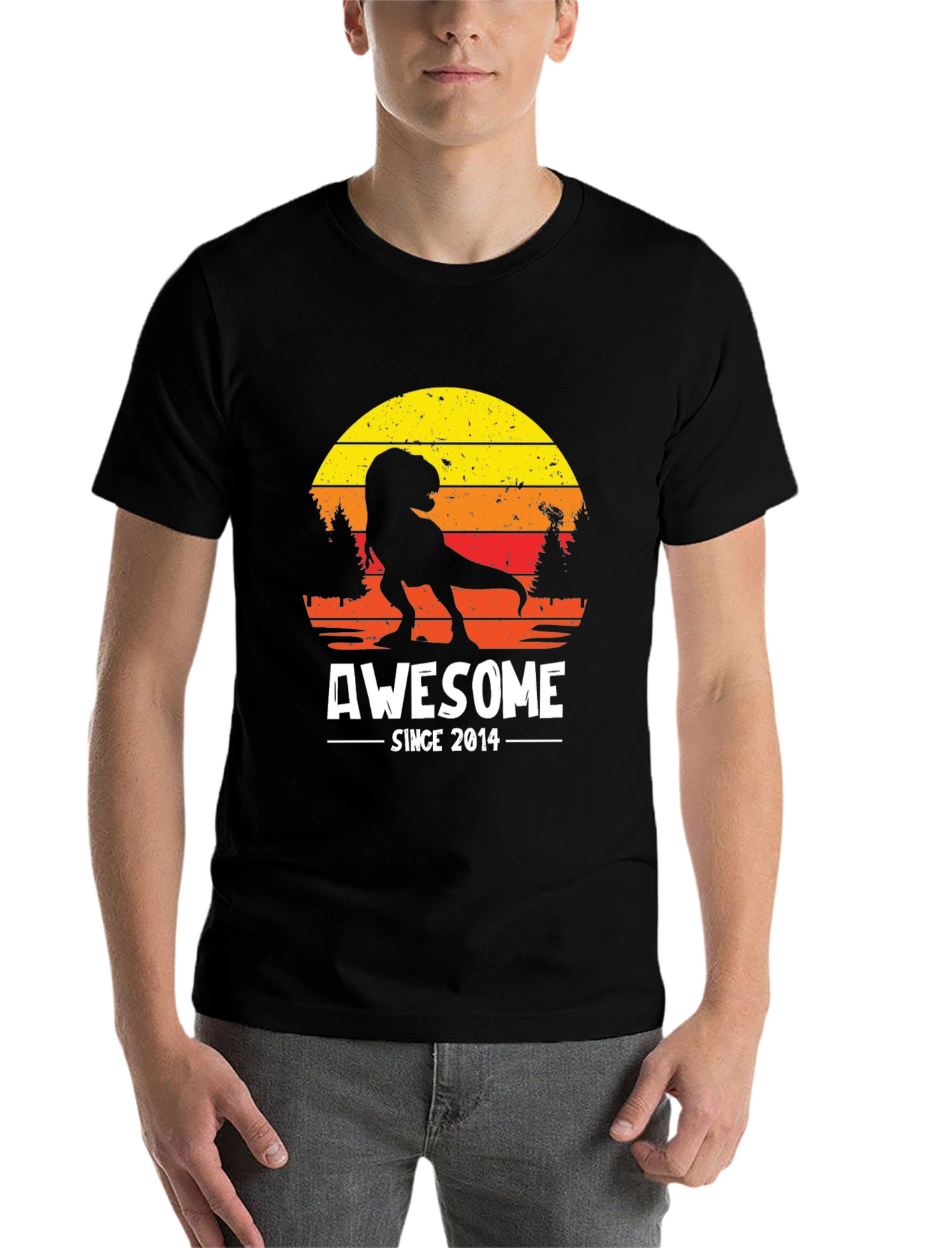 Black Awesome Since 2014 Dinosaur T-Shirt view 7