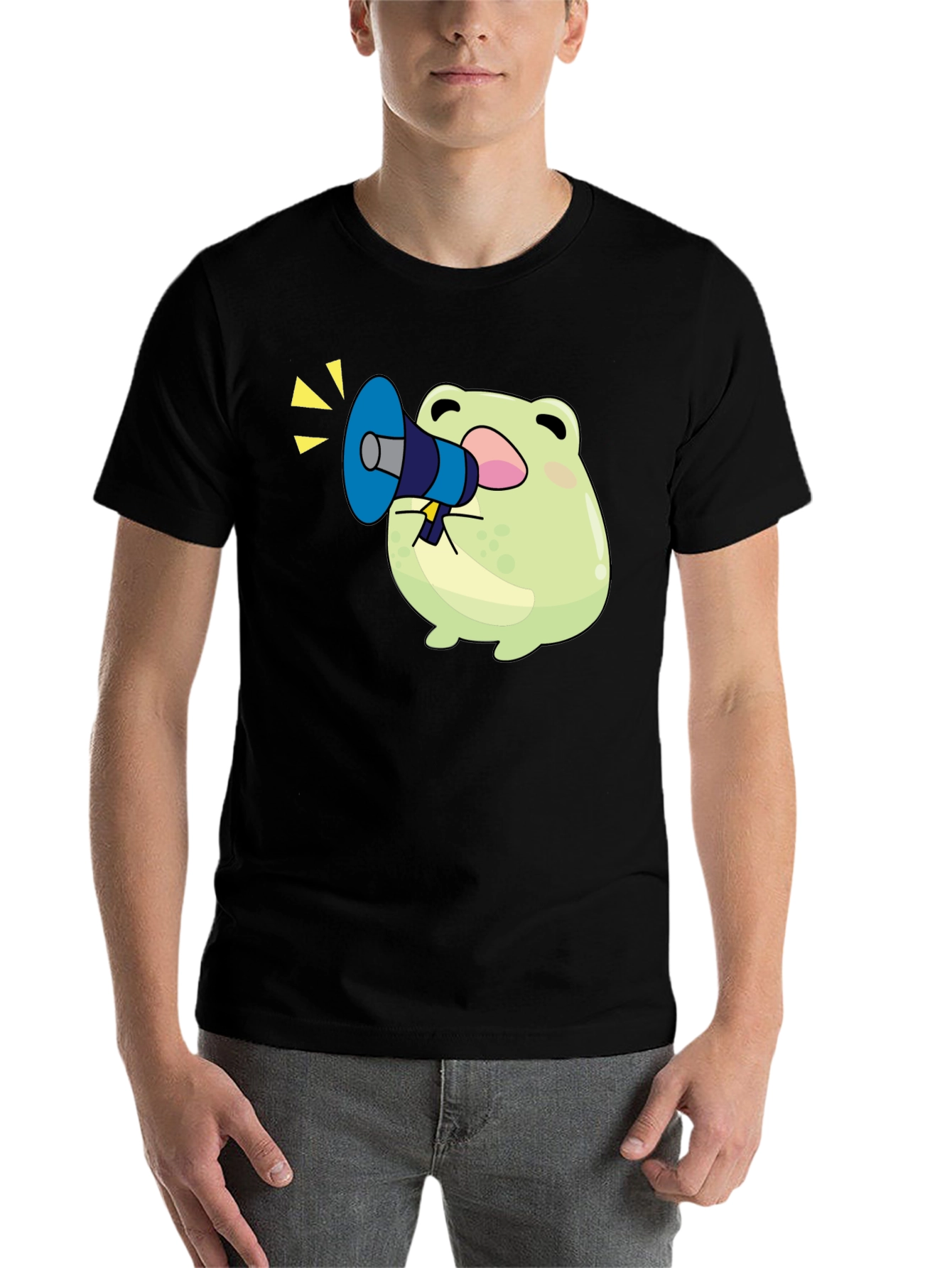 Black Frog with Megaphone T-Shirt - Black Graphic Tee view 7