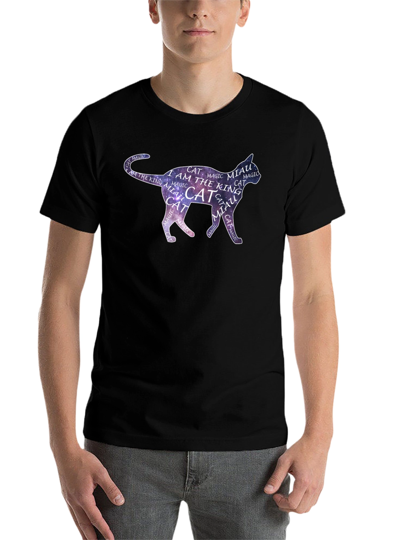 Black Cosmic Cat T-Shirt - Magical Feline Design view 7