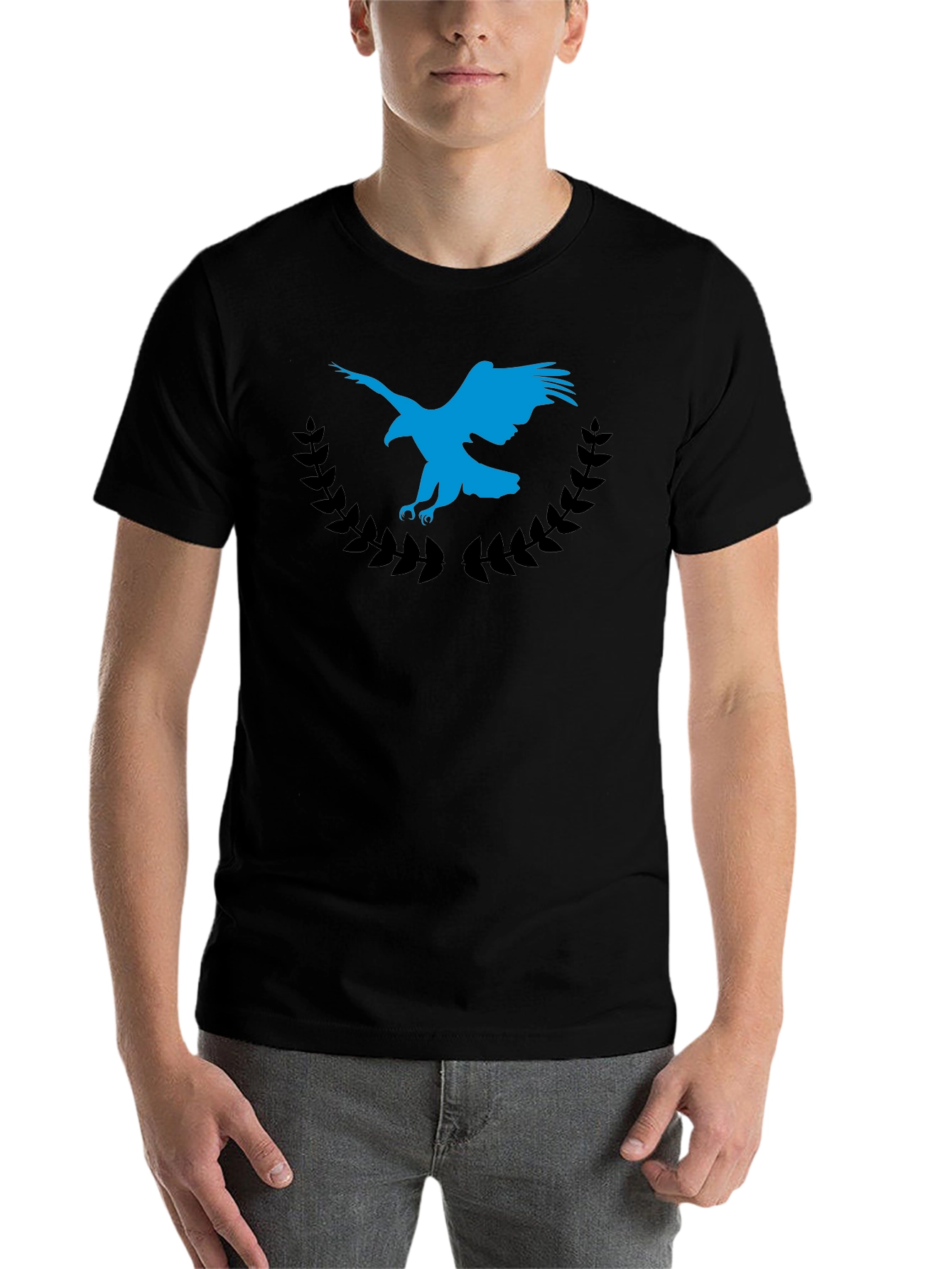 Black Eagle Crest Graphic Tee - Soft Black Cotton Blend view 7
