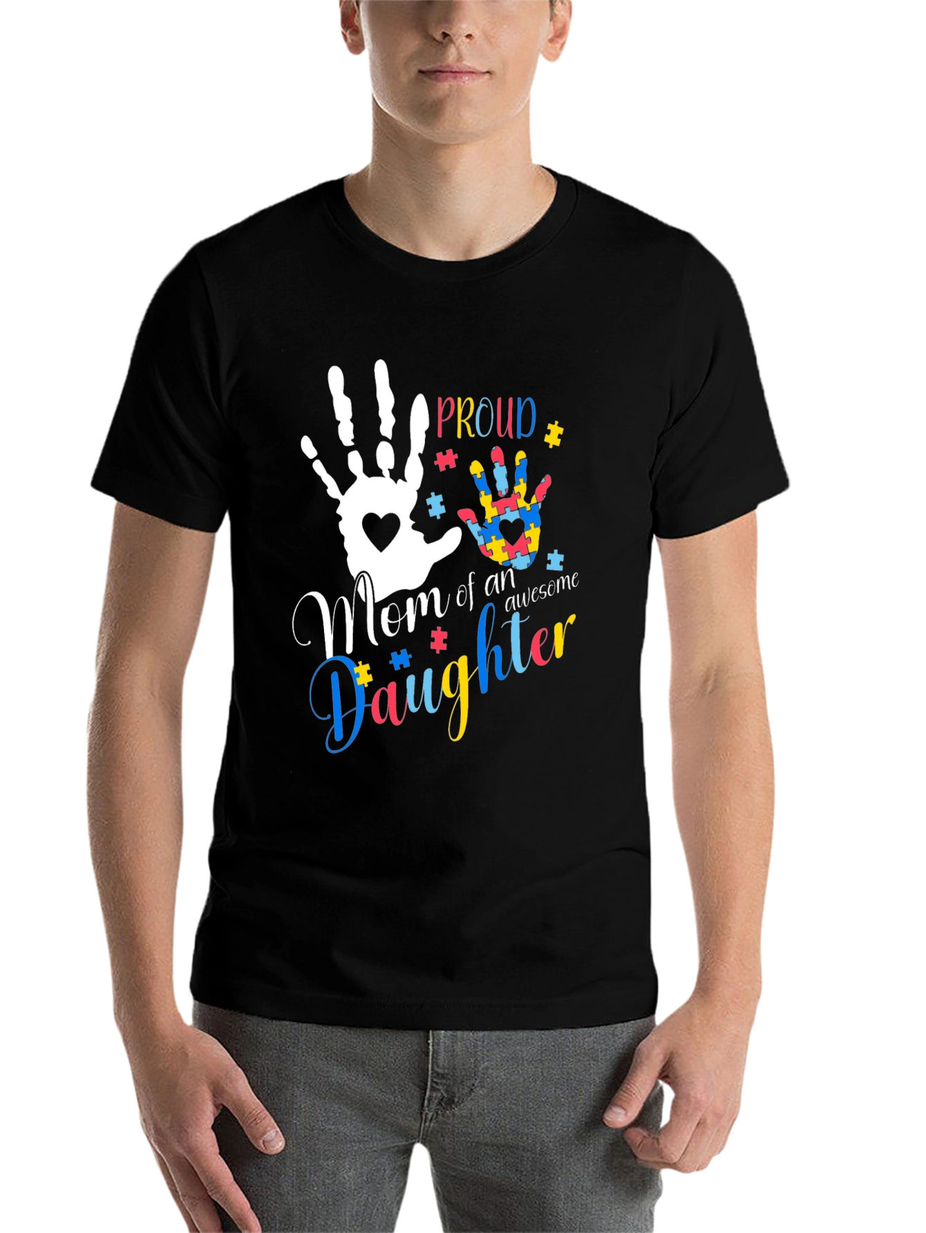 Black Proud Mom of an Awesome Daughter T-Shirt Autism Awareness view 7