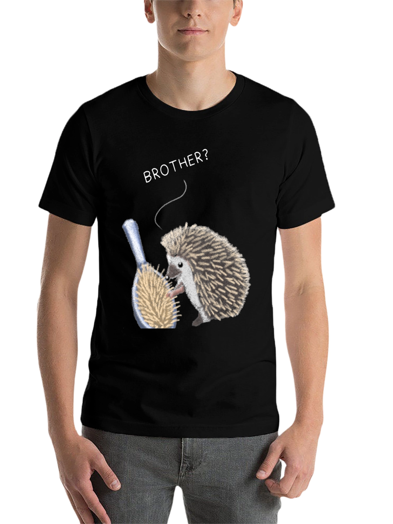 Black Brother Hedgehog Graphic Tee - Quirky Animal Shirt view 7