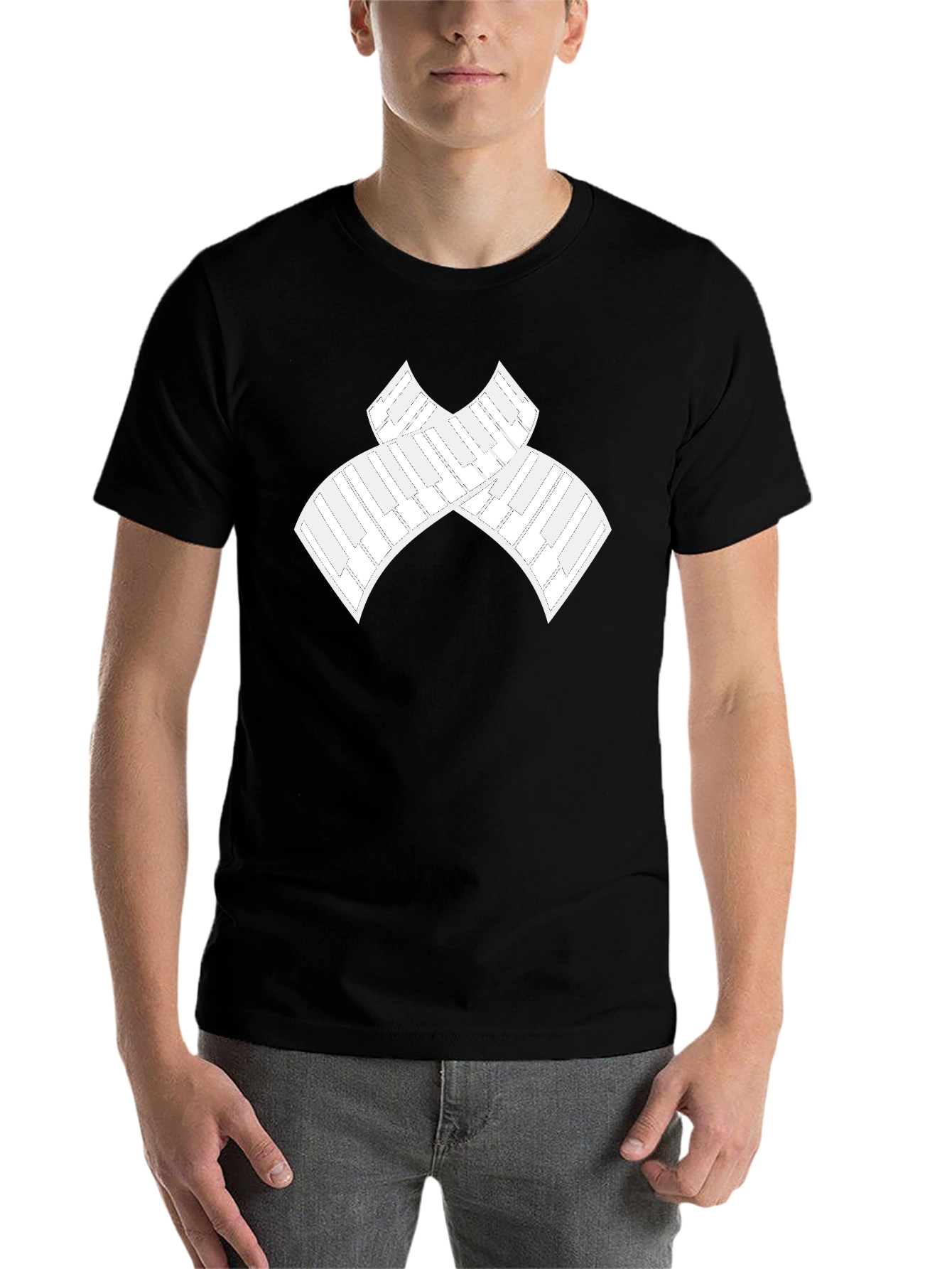 Black Piano Keys Ribbon Black T-Shirt view 7