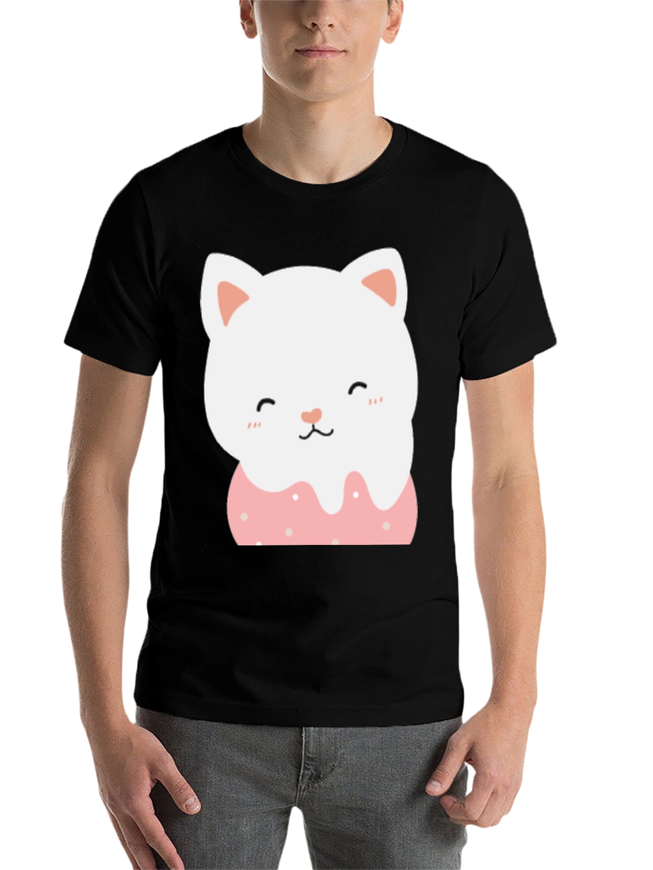 Black Cute Cat Donut T-Shirt - Black view 7