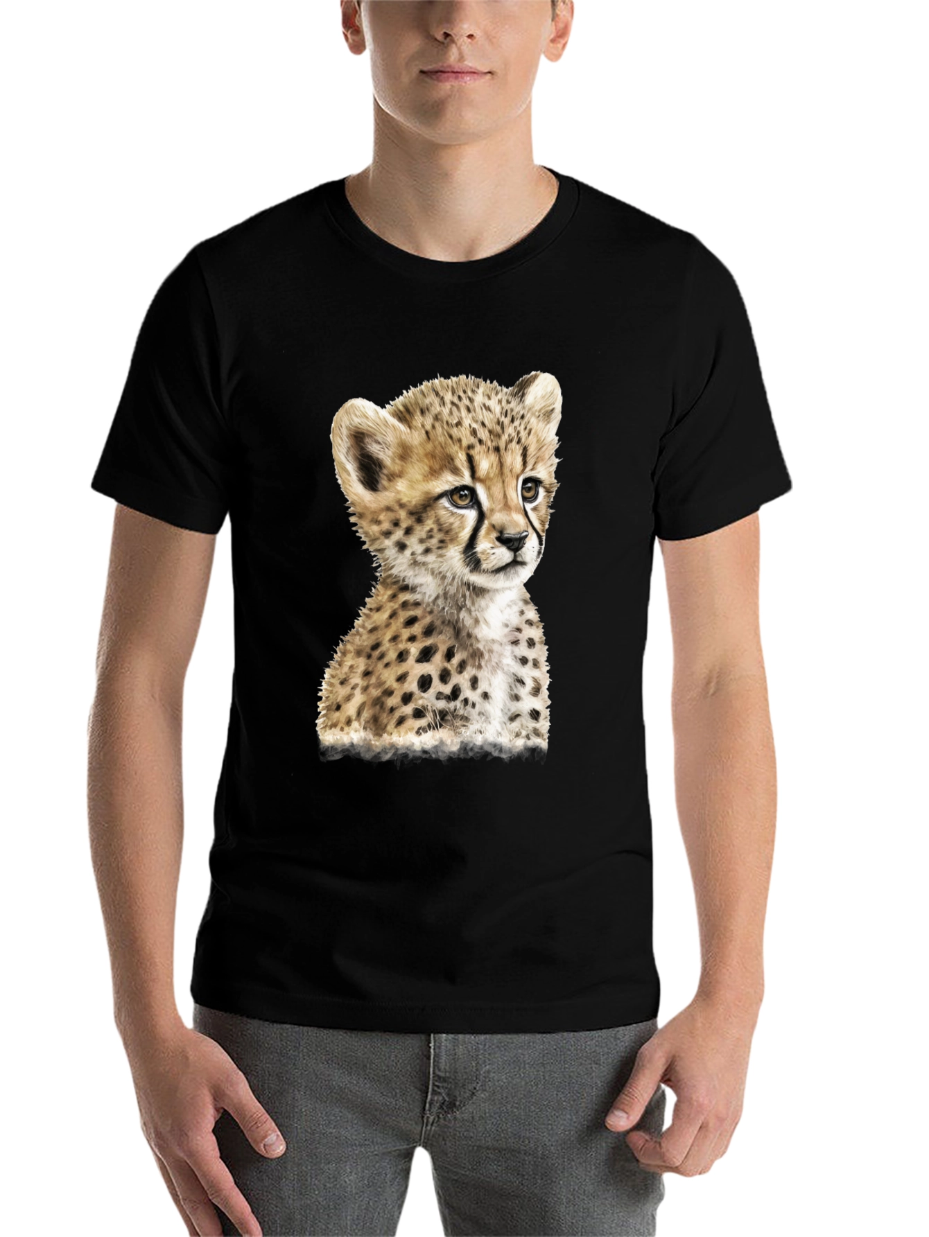 Black Cheetah Cub Graphic Black T-Shirt view 7