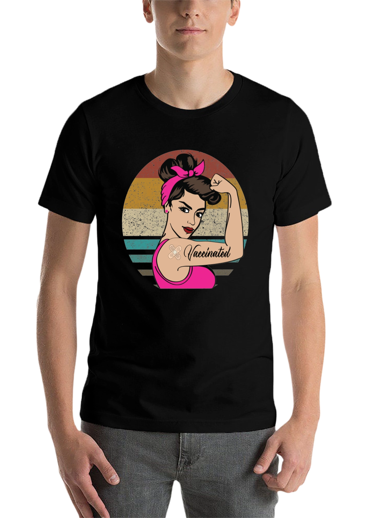Black Vaccinated Woman Graphic Tee - Retro Design view 7
