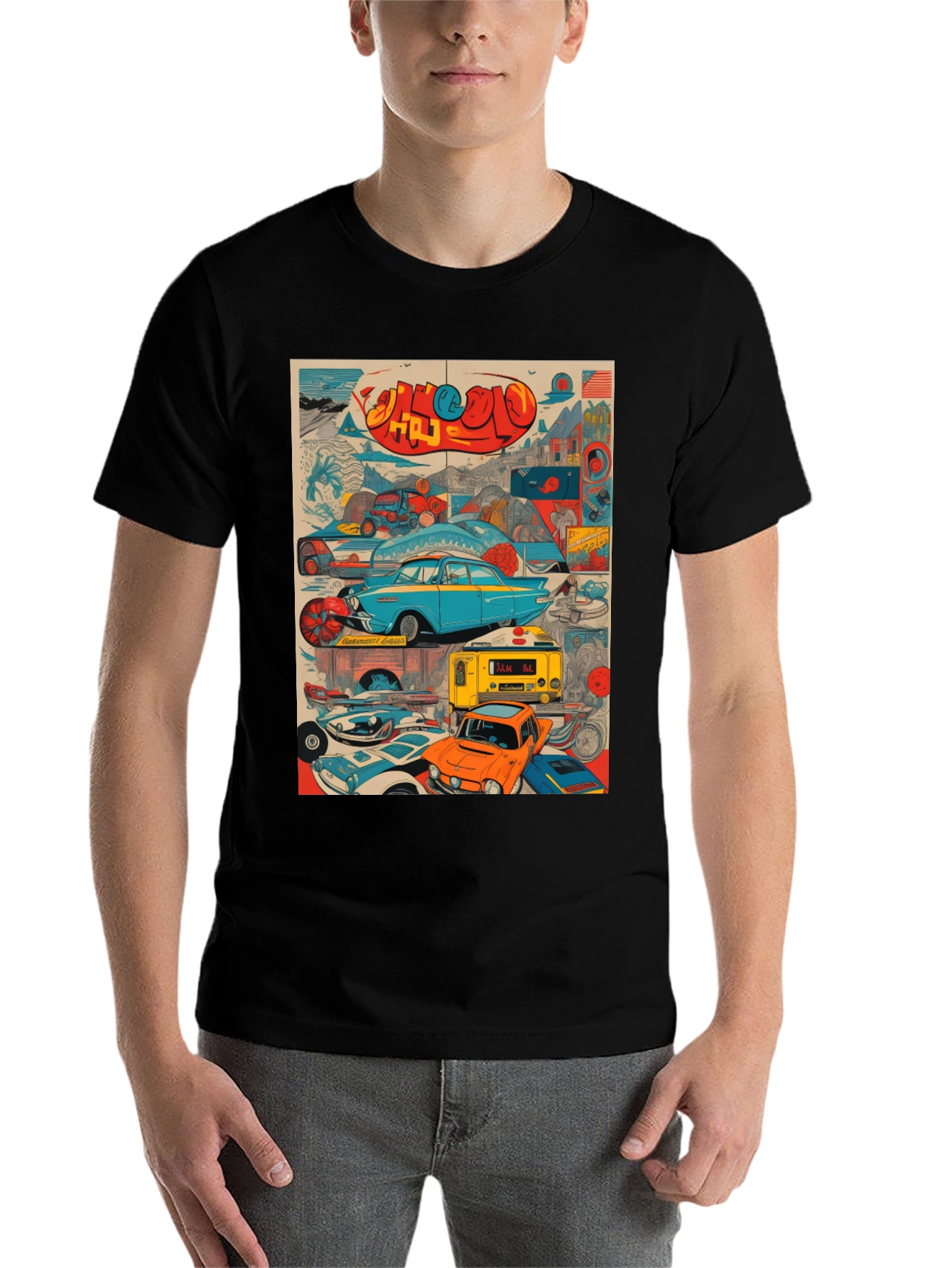 Retro Car Collage Graphic Tee - 7