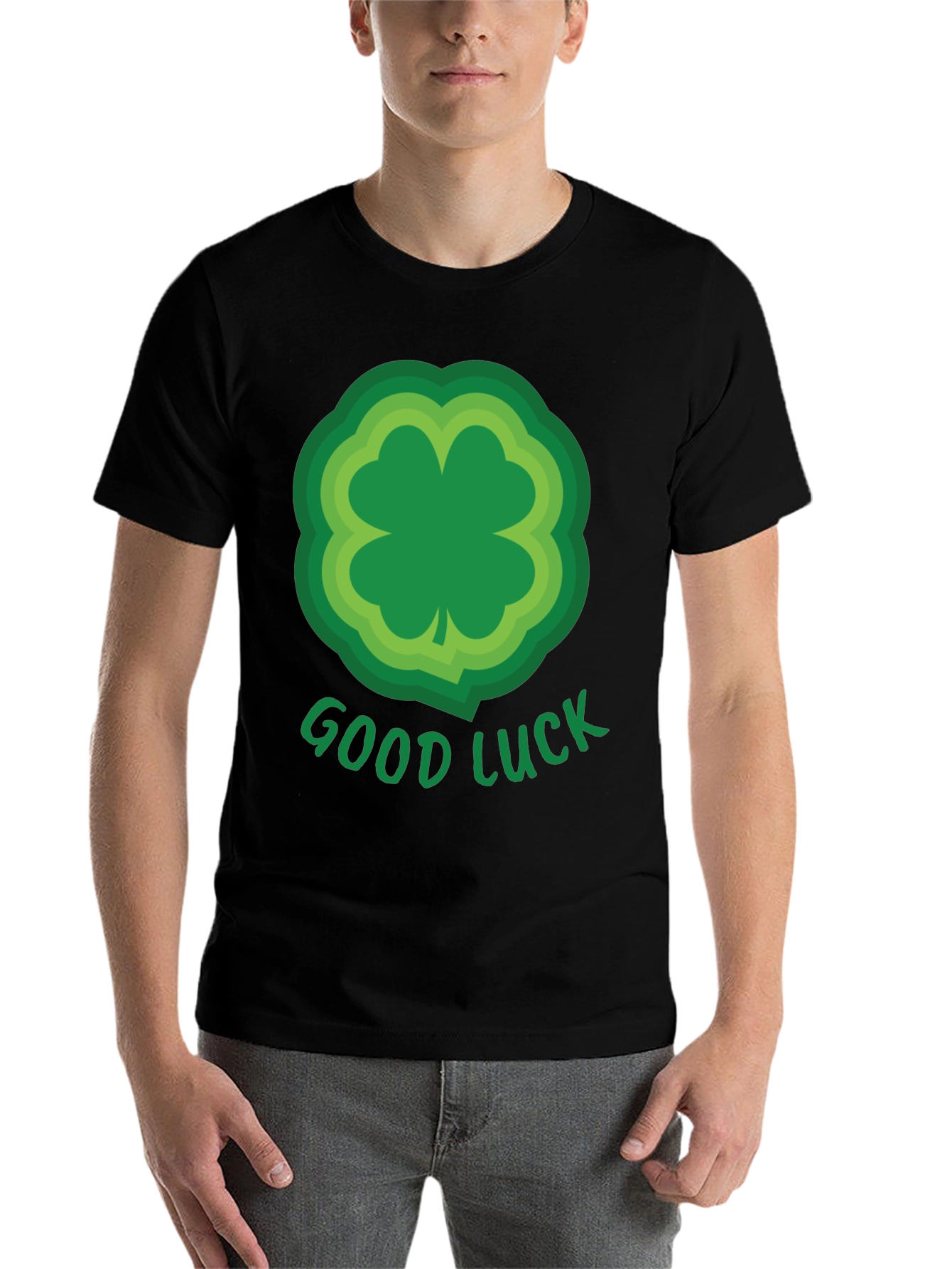 Black Good Luck Shamrock T-Shirt - St. Patrick's Day Tee view 7