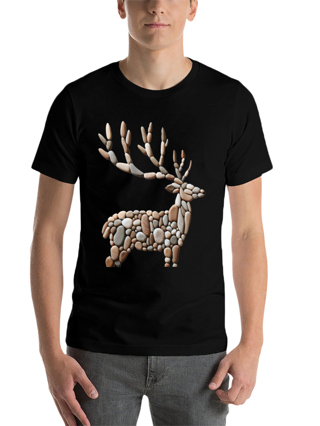 Black Stone Deer Graphic Tee - Unique Nature Inspired Design view 7