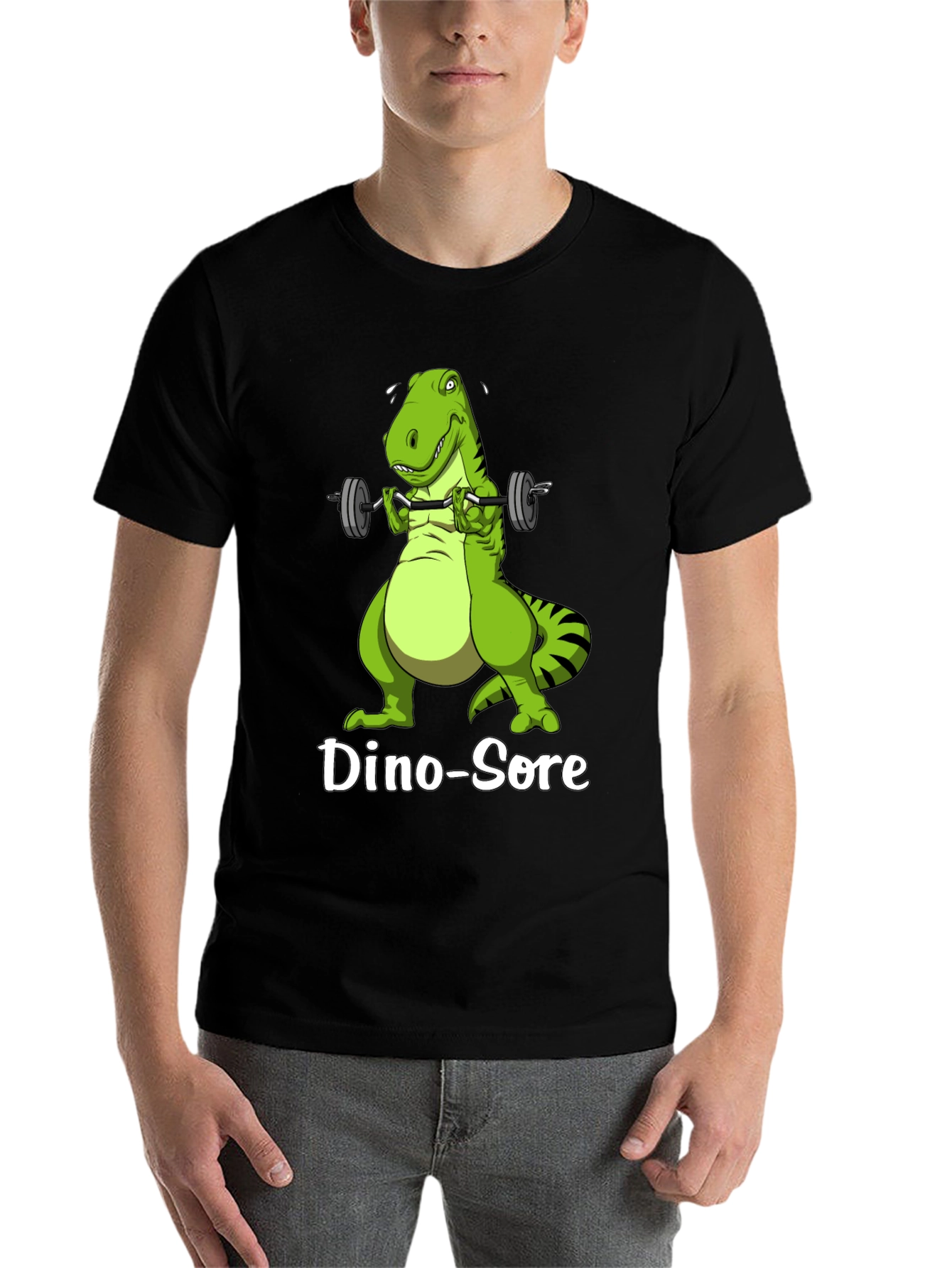 Black Dino-Sore T-Shirt: Funny Gym Dinosaur Workout Tee view 7