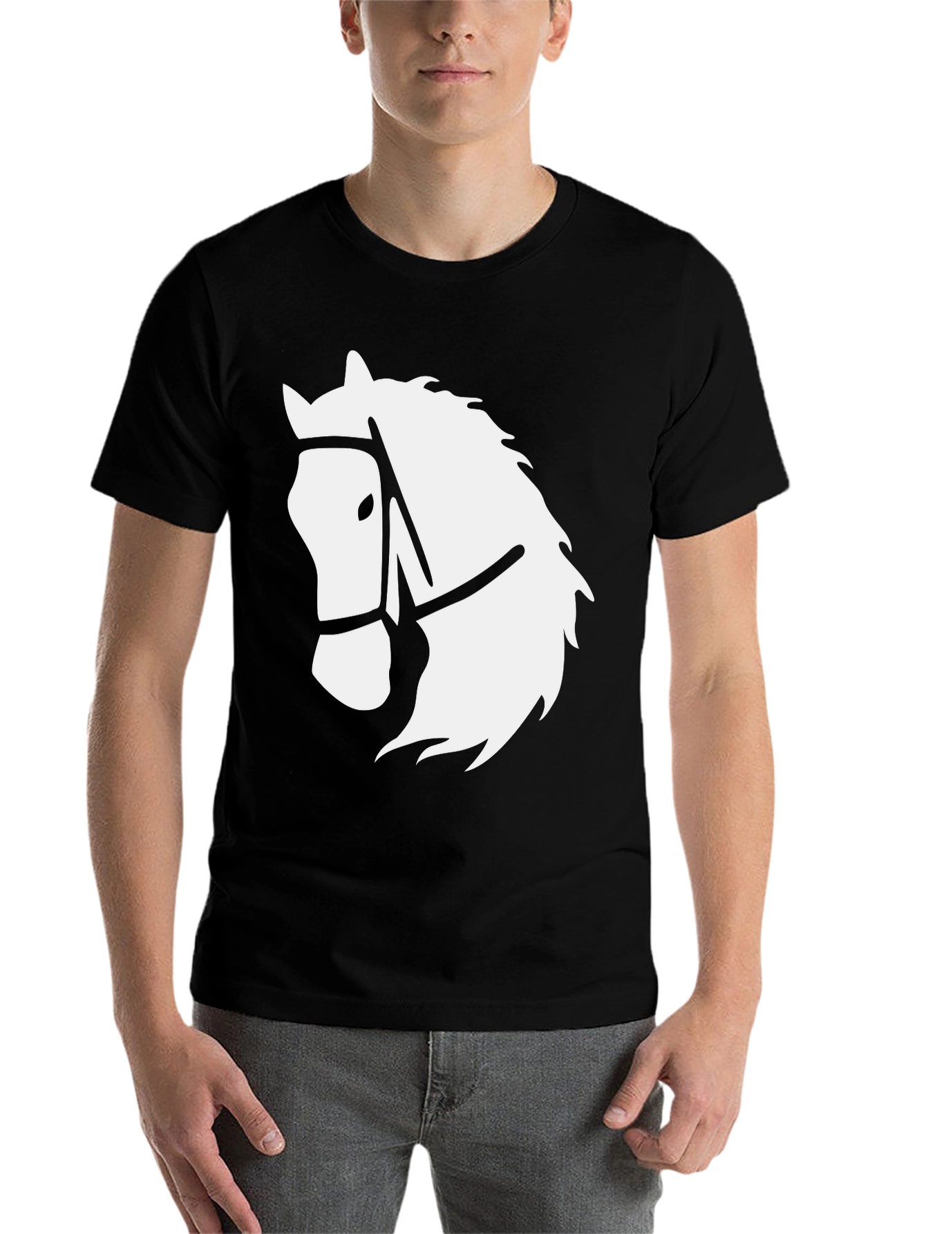 Black Black T-Shirt with White Horse Head Graphic view 7