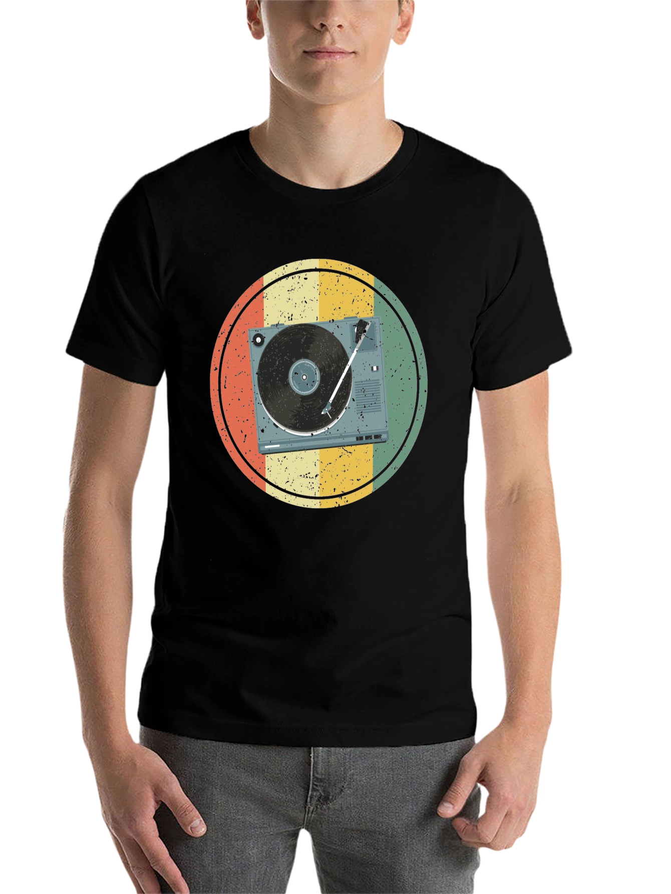 Black Retro Turntable Graphic T-Shirt view 7