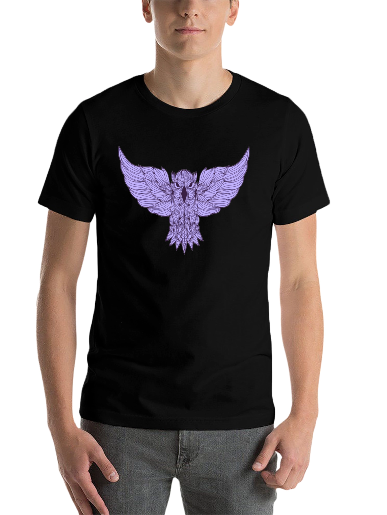 Black Stylish Black Tee with Abstract Owl Design view 7