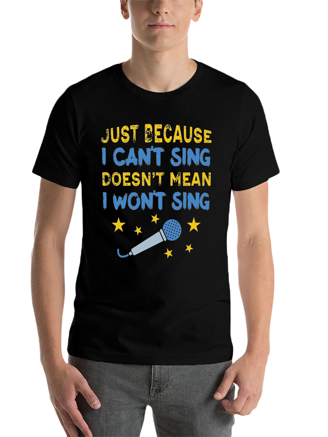 Black Funny Singing T-Shirt - Just Because I Can't Sing view 7