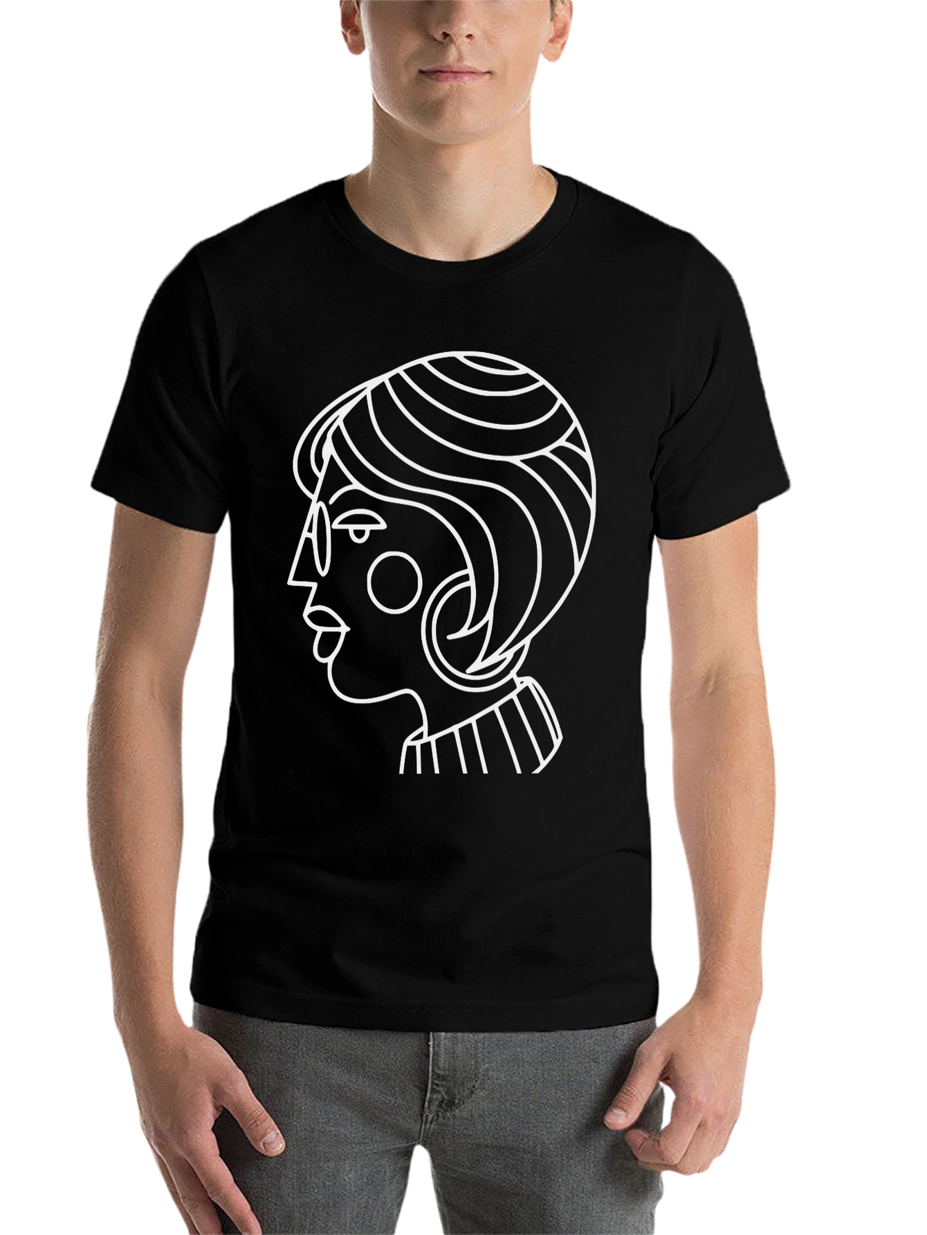 Black Abstract Woman Graphic Tee - Stylish Black T-Shirt view 7