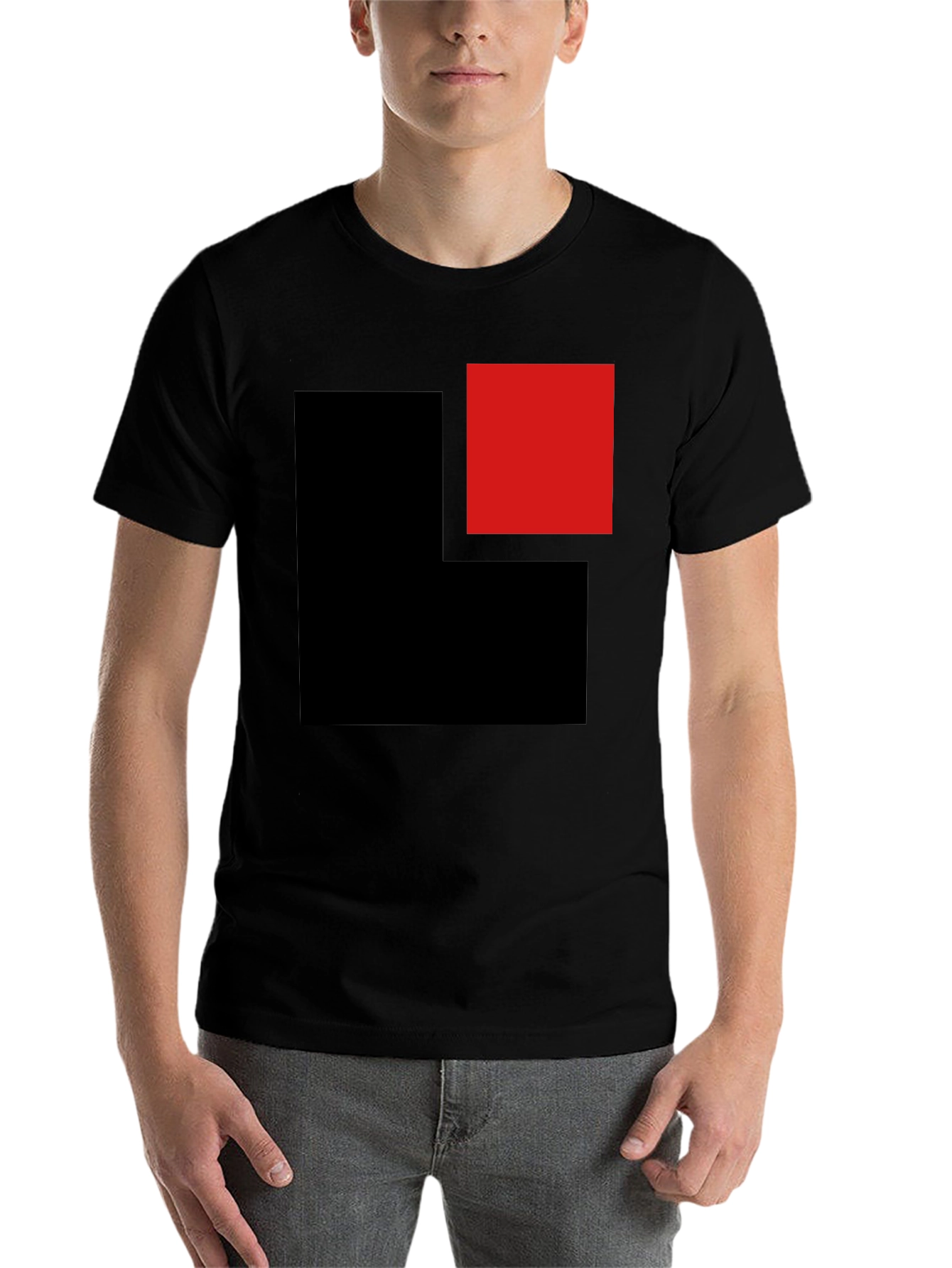 Black Modern Black T-Shirt with Geometric Block Design view 7
