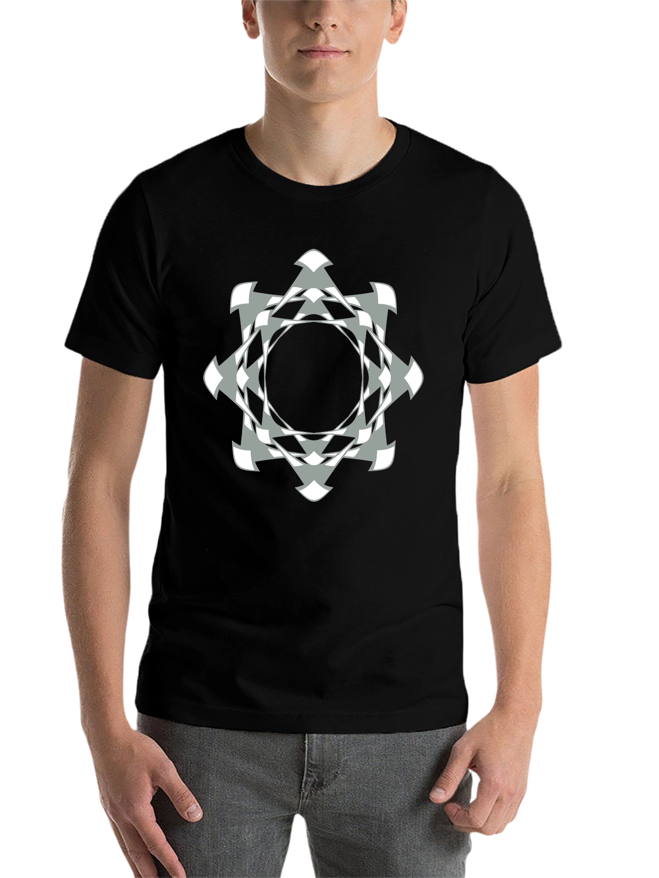 Black Abstract Geometric Graphic Print Black T-Shirt view 7