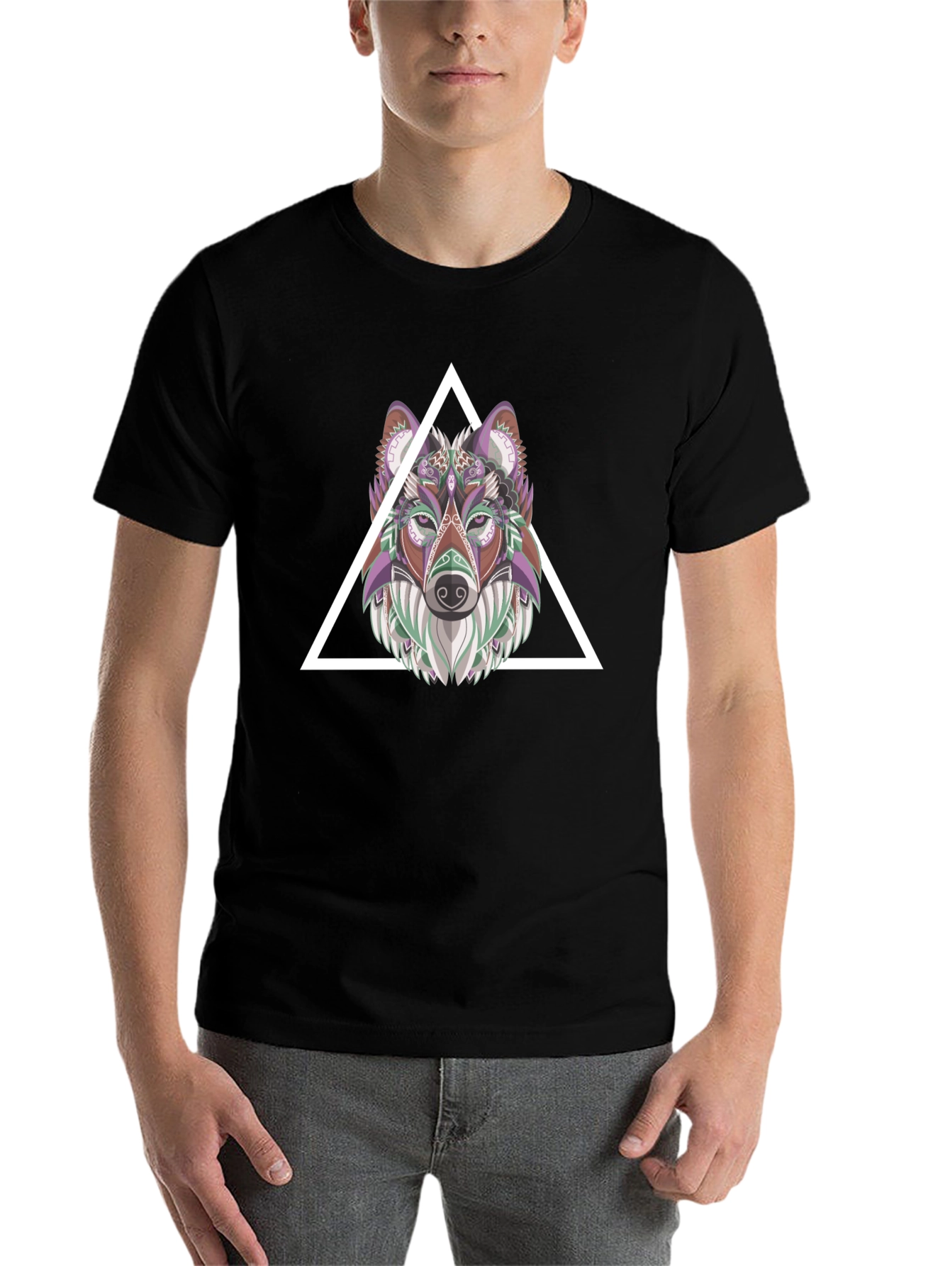 Black Geometric Wolf T-Shirt - Modern Graphic Tee view 7