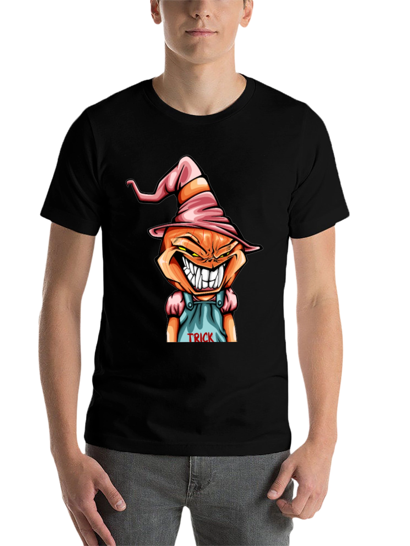 Black Spooky Pumpkin "Trick" T-Shirt view 7