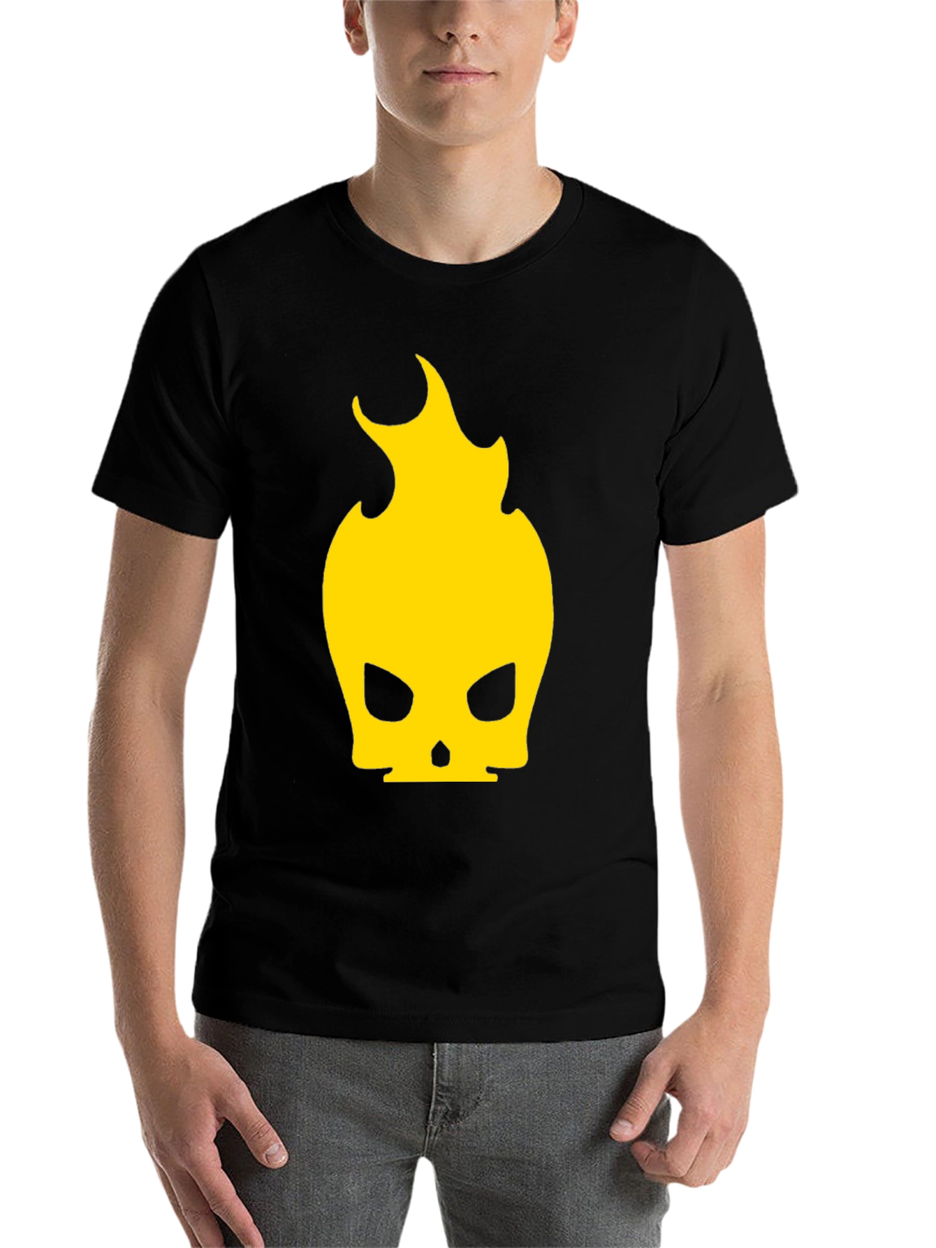 Black Fiery Skull Graphic Tee - Black Cotton Blend view 7