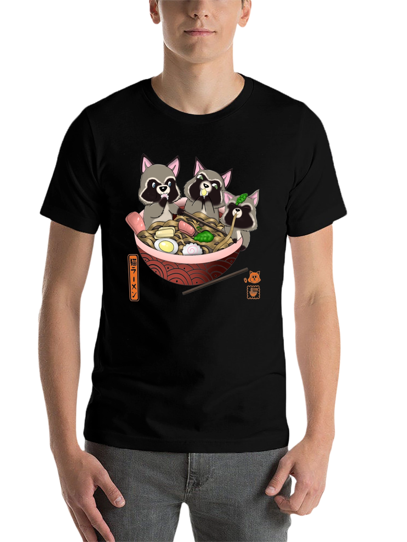 Black Raccoon Ramen T-Shirt - Cute Graphic Tee view 7