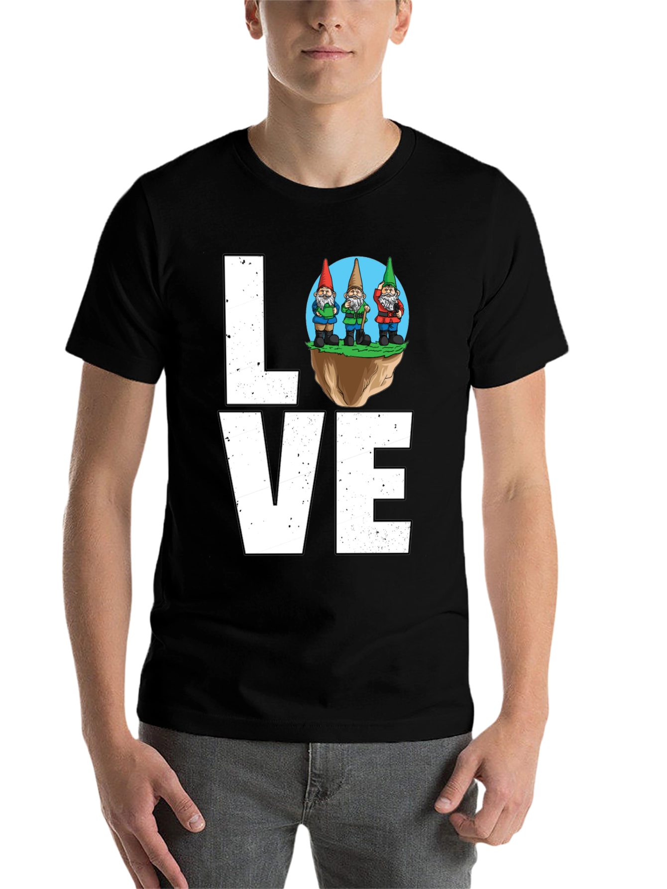 Black Gnome Love T-Shirt - Whimsical Garden Lover Tee view 7