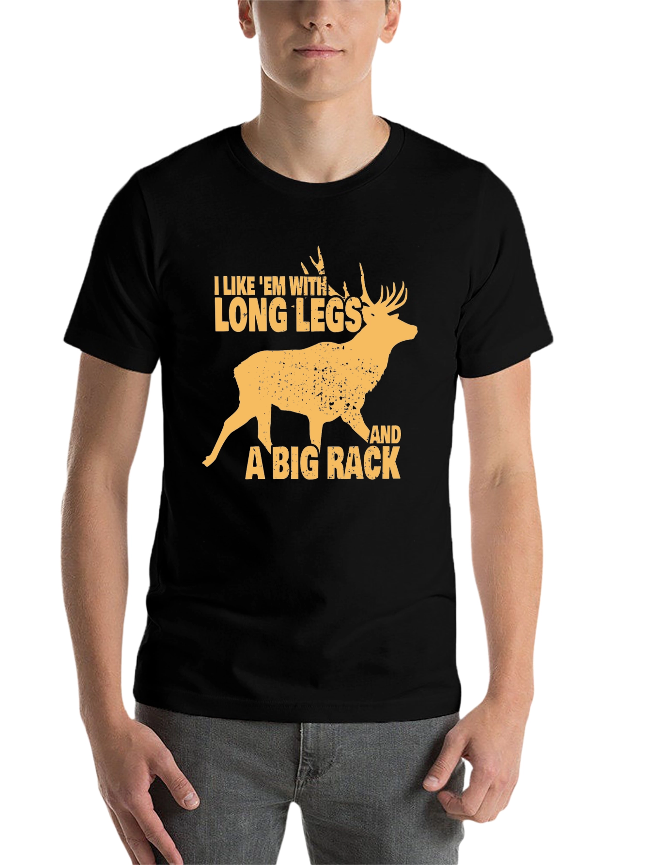 Black Funny Deer Hunter T-Shirt - Long Legs & Big Rack view 7