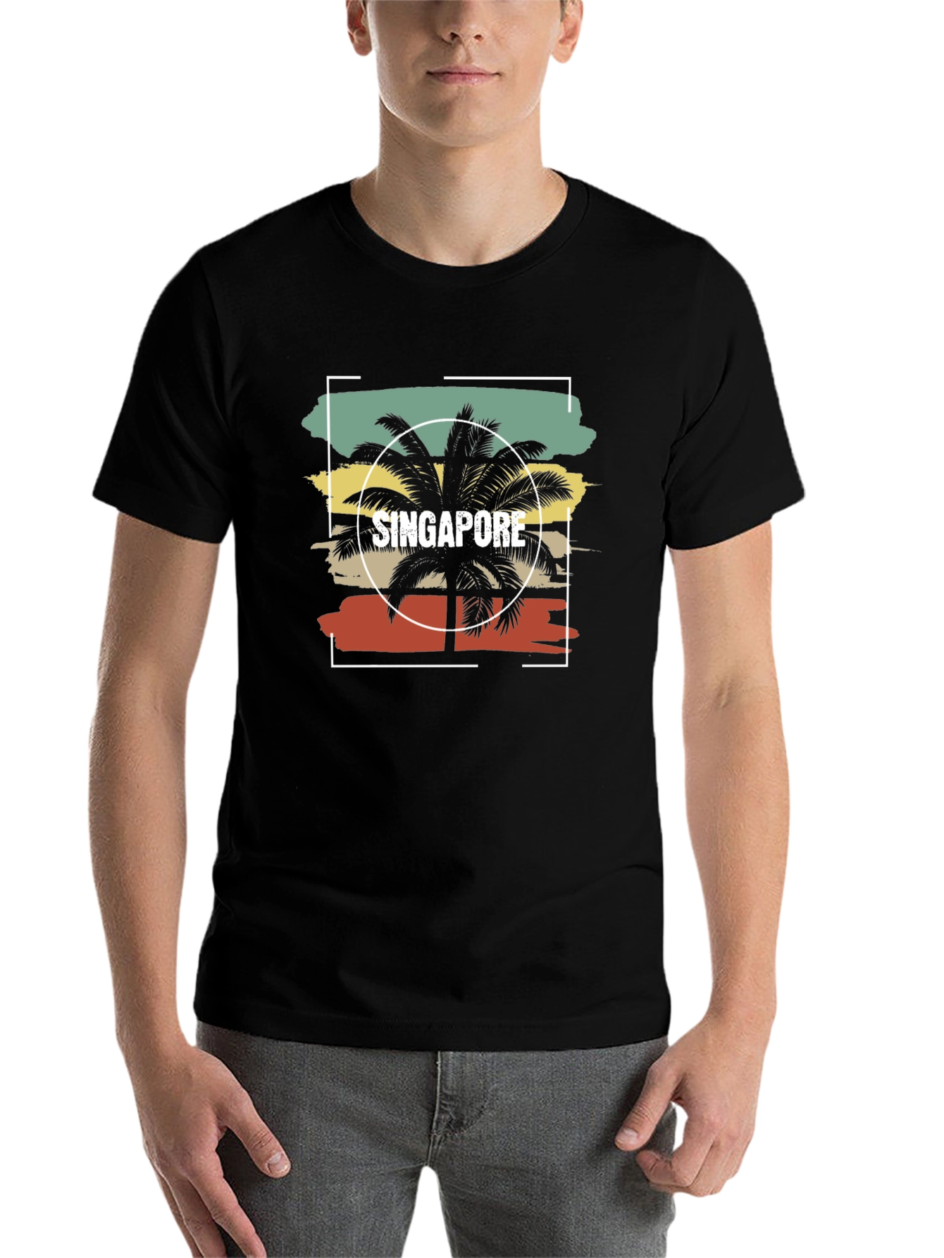 Black Singapore Palm Tree Retro T-Shirt view 7