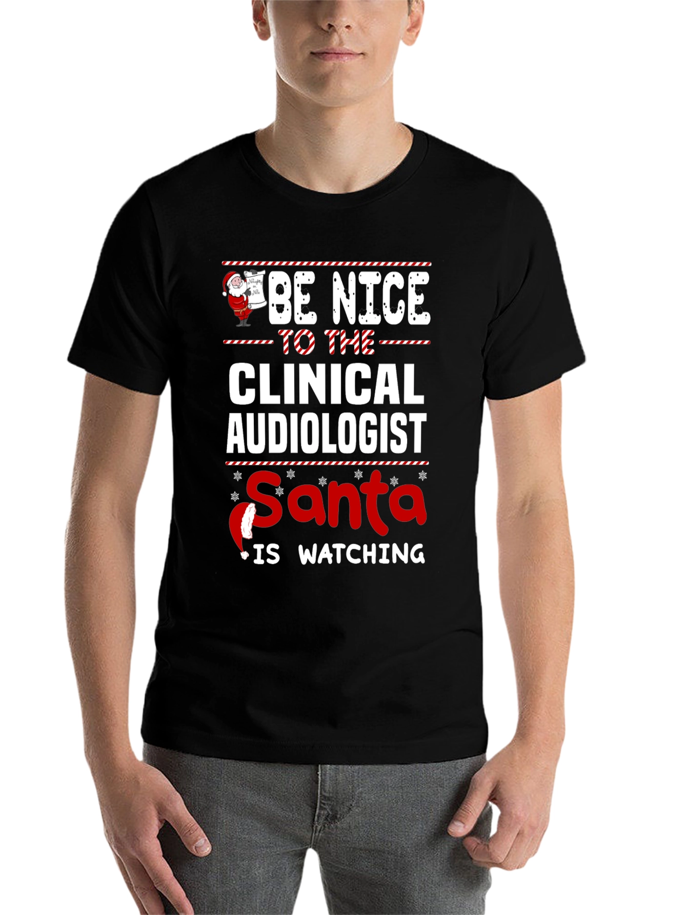 Clinical Audiologist Santa Watching T-Shirt - 7