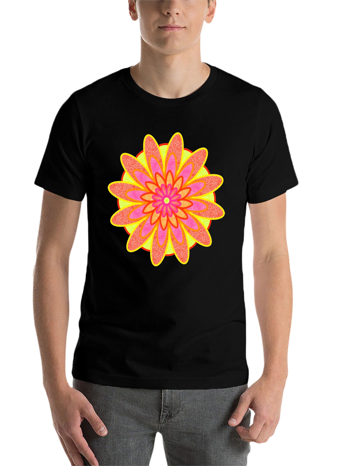 Black Retro Flower Graphic Tee - Black Cotton Blend T-Shirt view 7