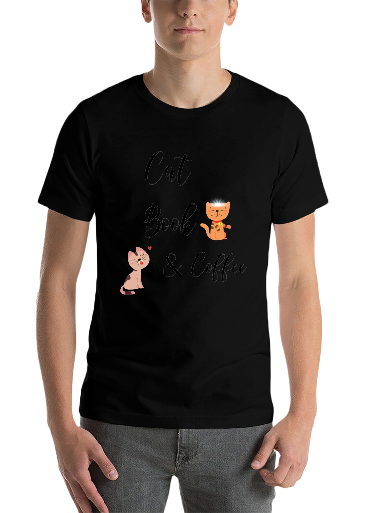 Black Cat Book & Coffee Graphic T-Shirt view 7