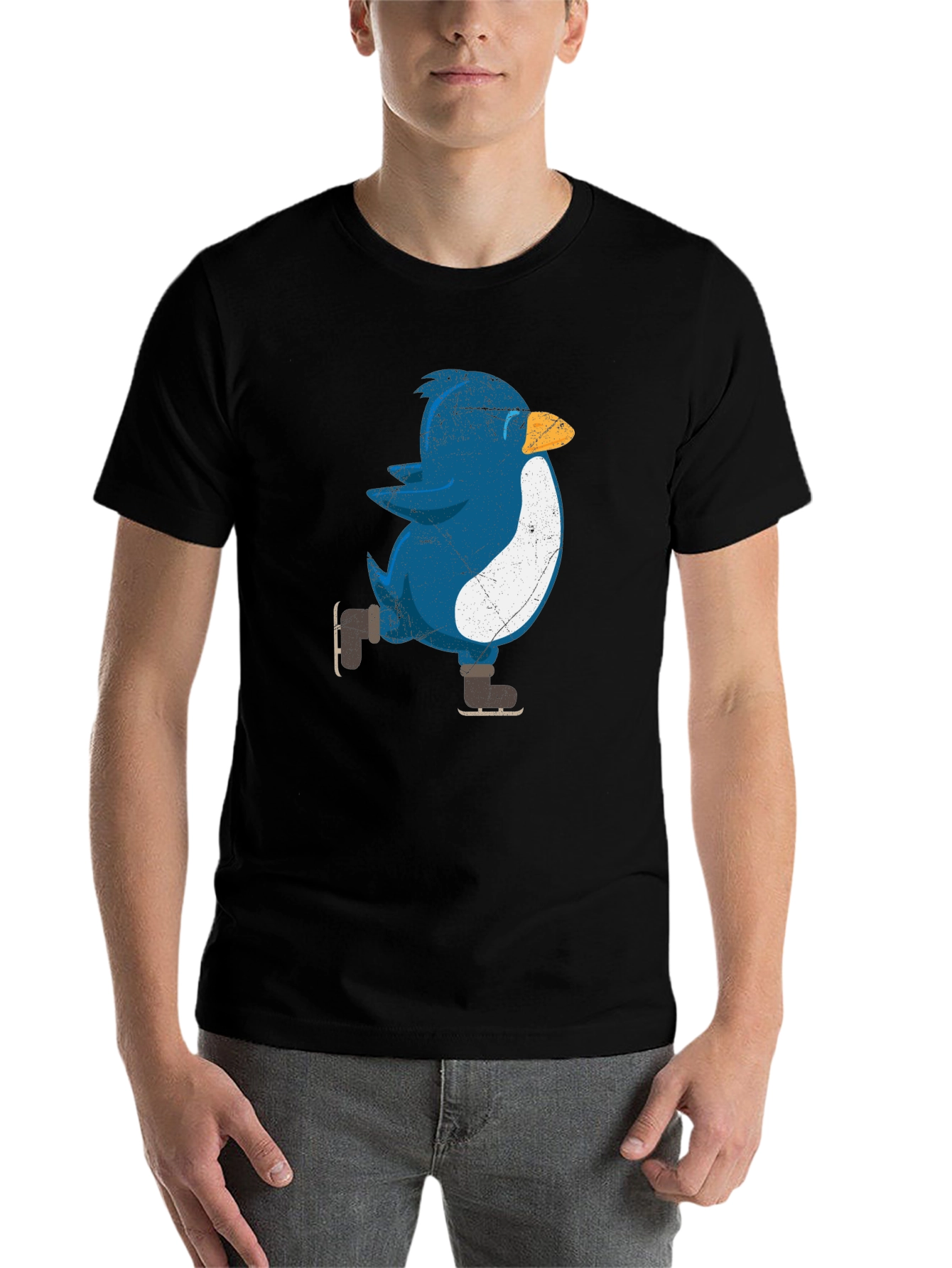 Black Skating Penguin Graphic Tee - Fun Novelty Shirt view 7