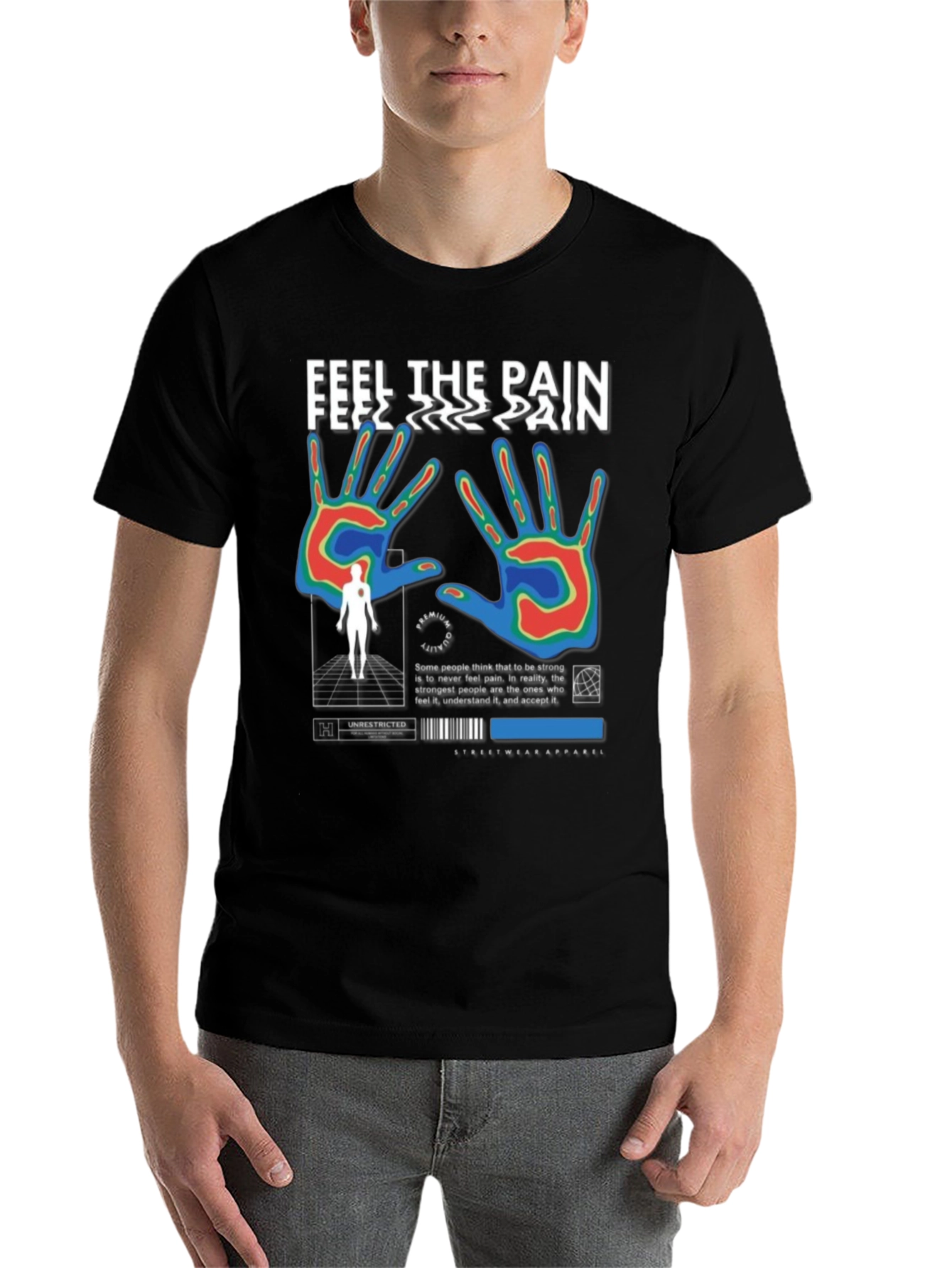 Black Feel The Pain Graphic T-Shirt view 7
