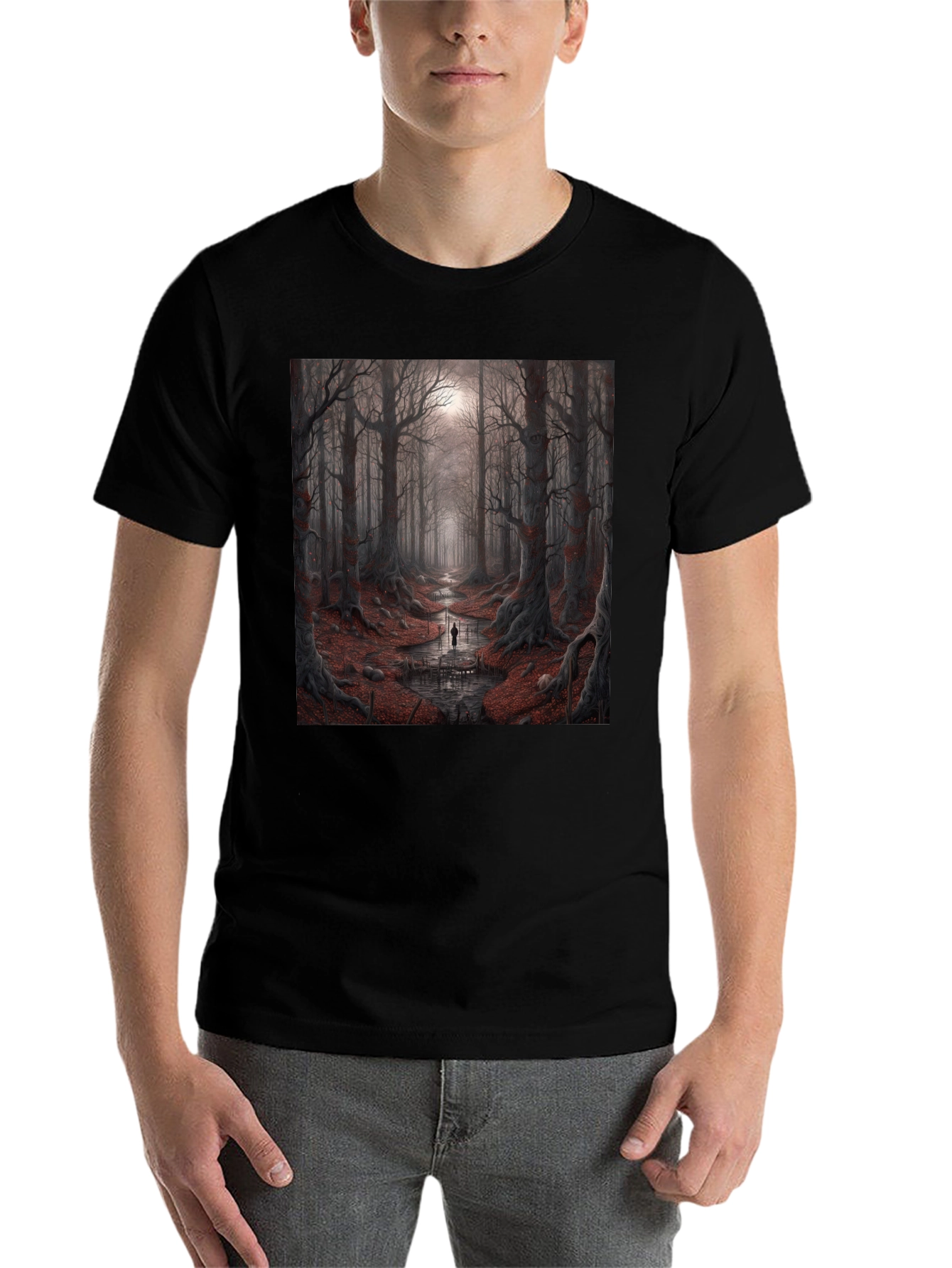 Black Mystic Forest Graphic Tee - Unique Design view 7