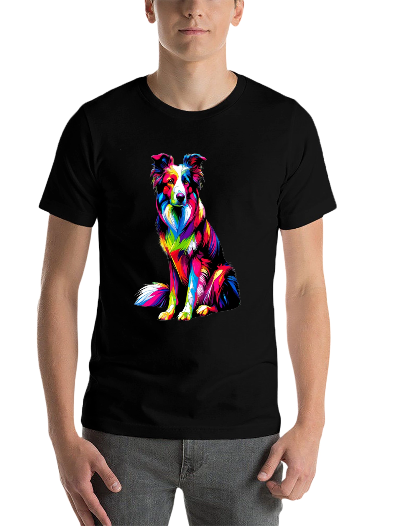 Black Colorful Dog Graphic Tee - Border Collie T-Shirt view 7
