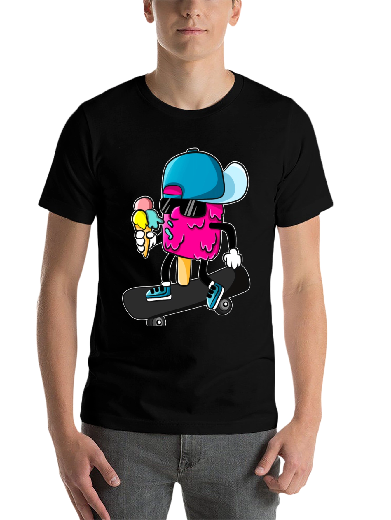 Black Cool Ice Cream Skateboarder Graphic Tee view 7